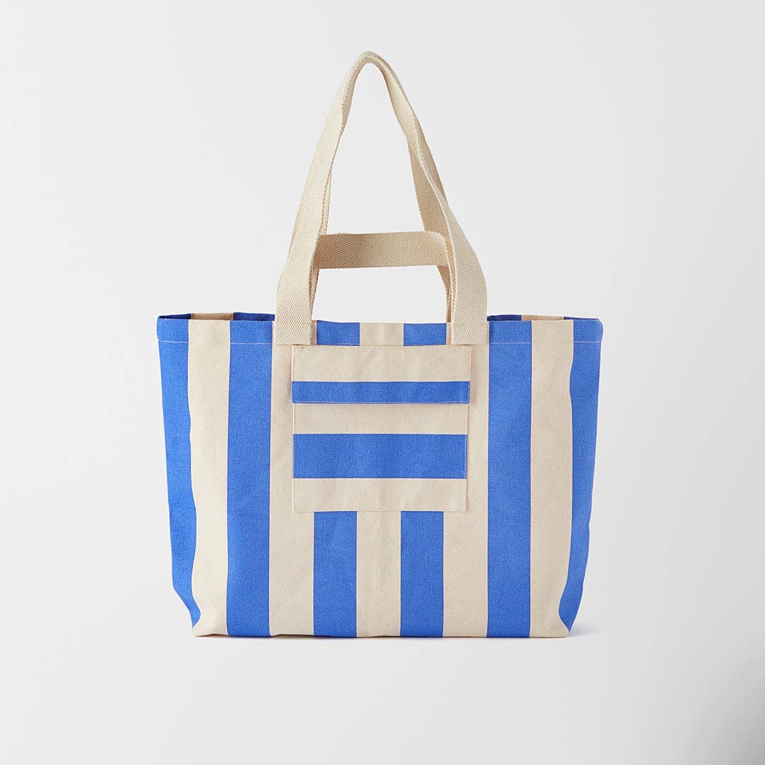 Rae Stripe Coated Tote - Blue/Natural