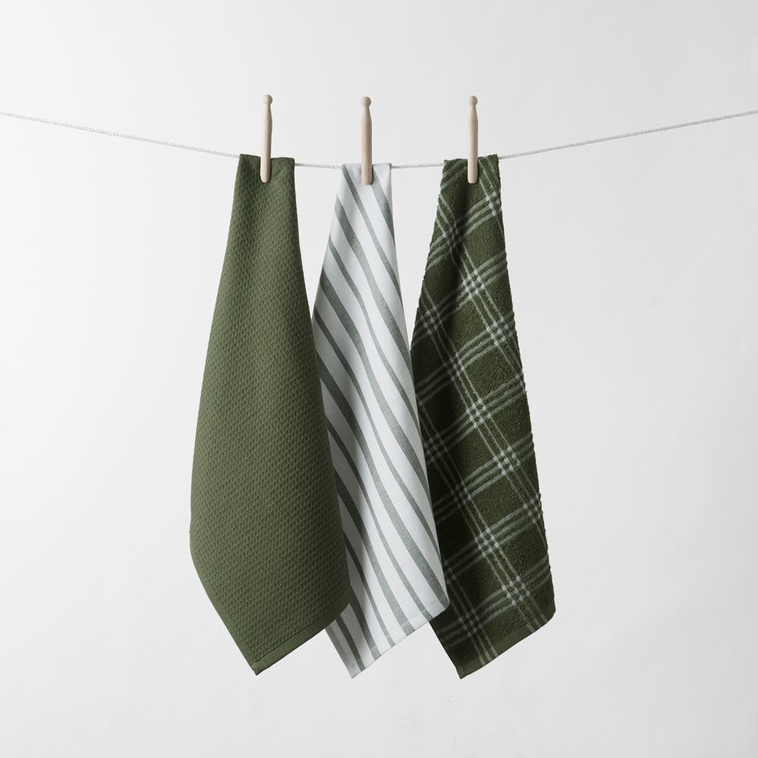 Hardy Terry Tea Towel Set Of 3 - Green