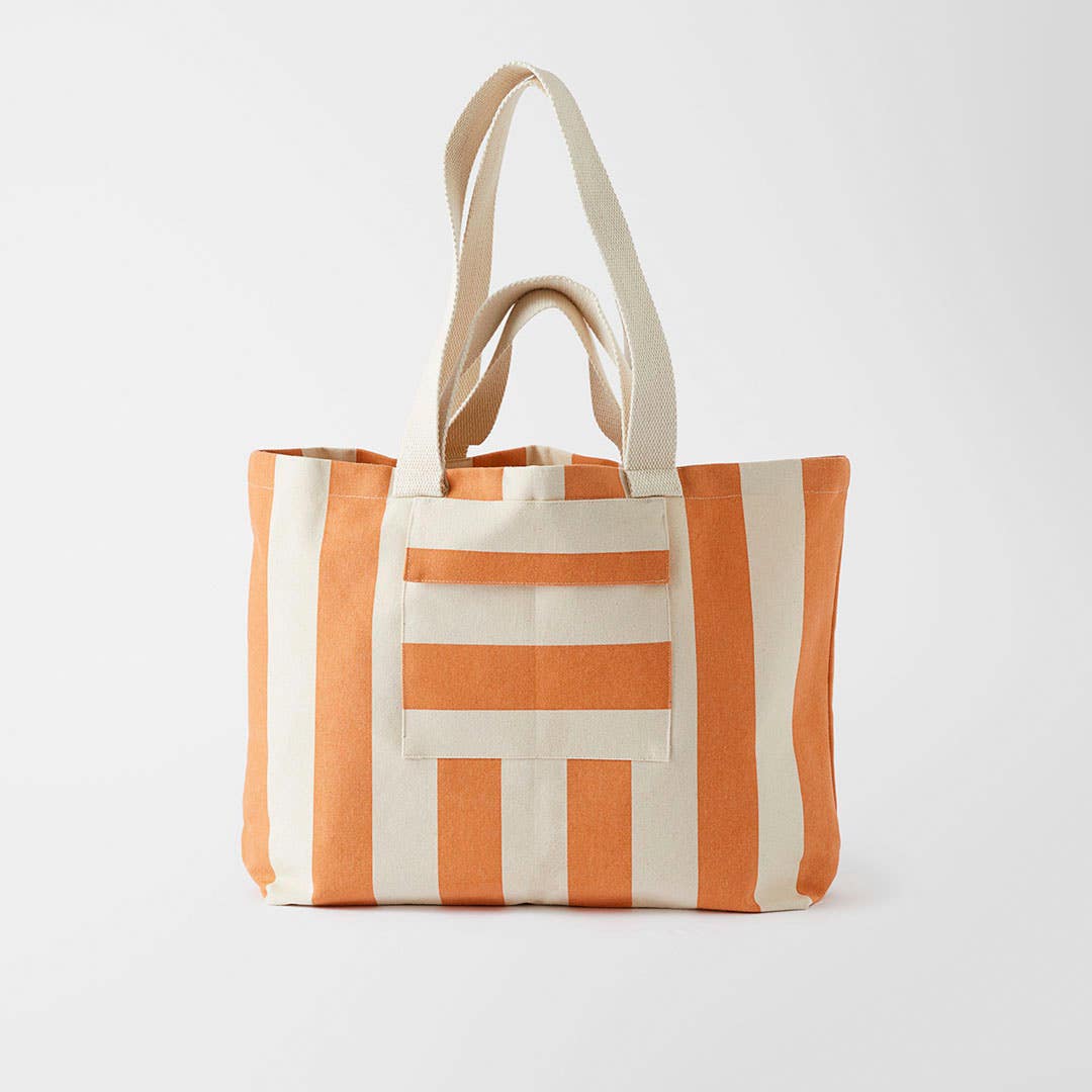 Rae Stripe Coated Tote - Orange/Natural