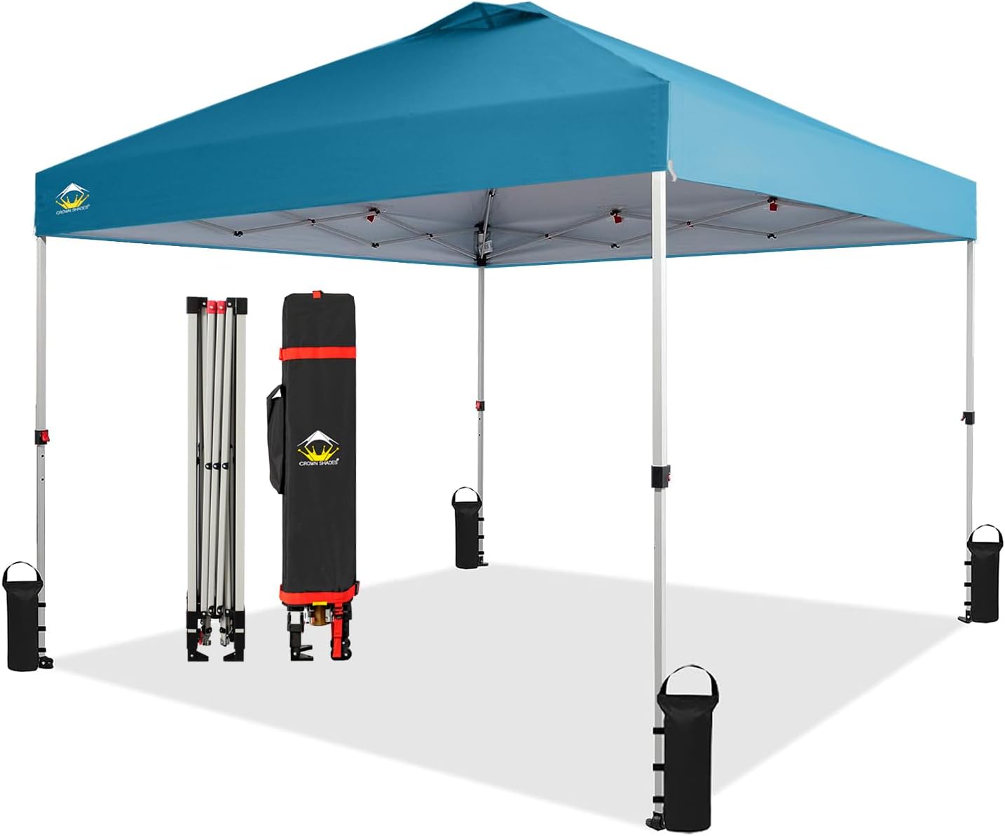 CROWN SHADES 10x10 Pop Up Canopy - Beach Tent with One Push Setup - Easy Outdoor Sun Shade for Events, Parties, Camping - Gazebo with STO-N-Go Cover Bag, Silver Coated Top, Black