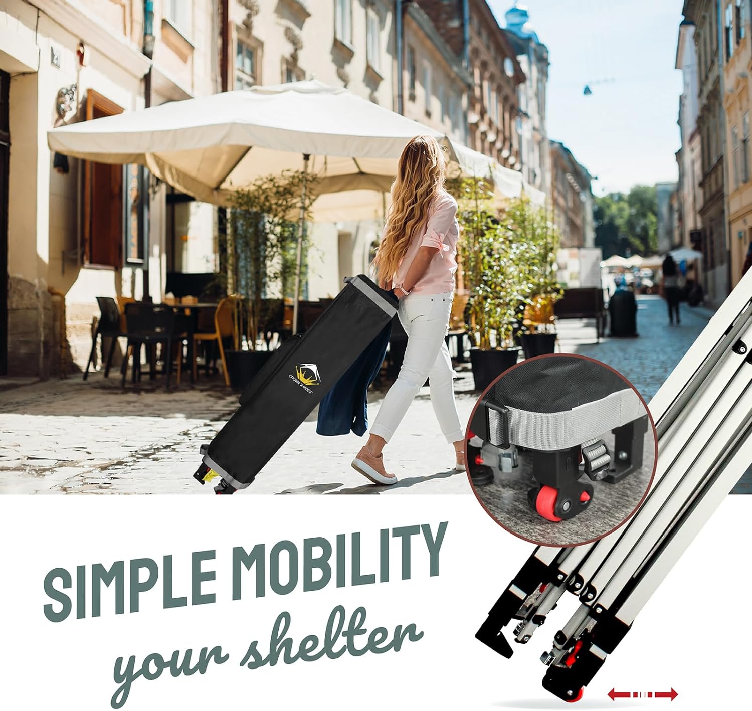 CROWN SHADES 10x10 Pop Up Canopy - Beach Tent with One Push Setup - Easy Outdoor Sun Shade for Events, Parties, Camping - Gazebo with STO-N-Go Cover Bag, Silver Coated Top, Black