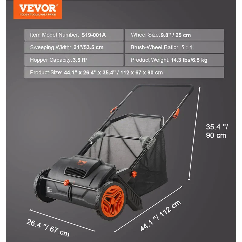 21-inch Leaf & Grass Collector, Push Lawn Sweeper