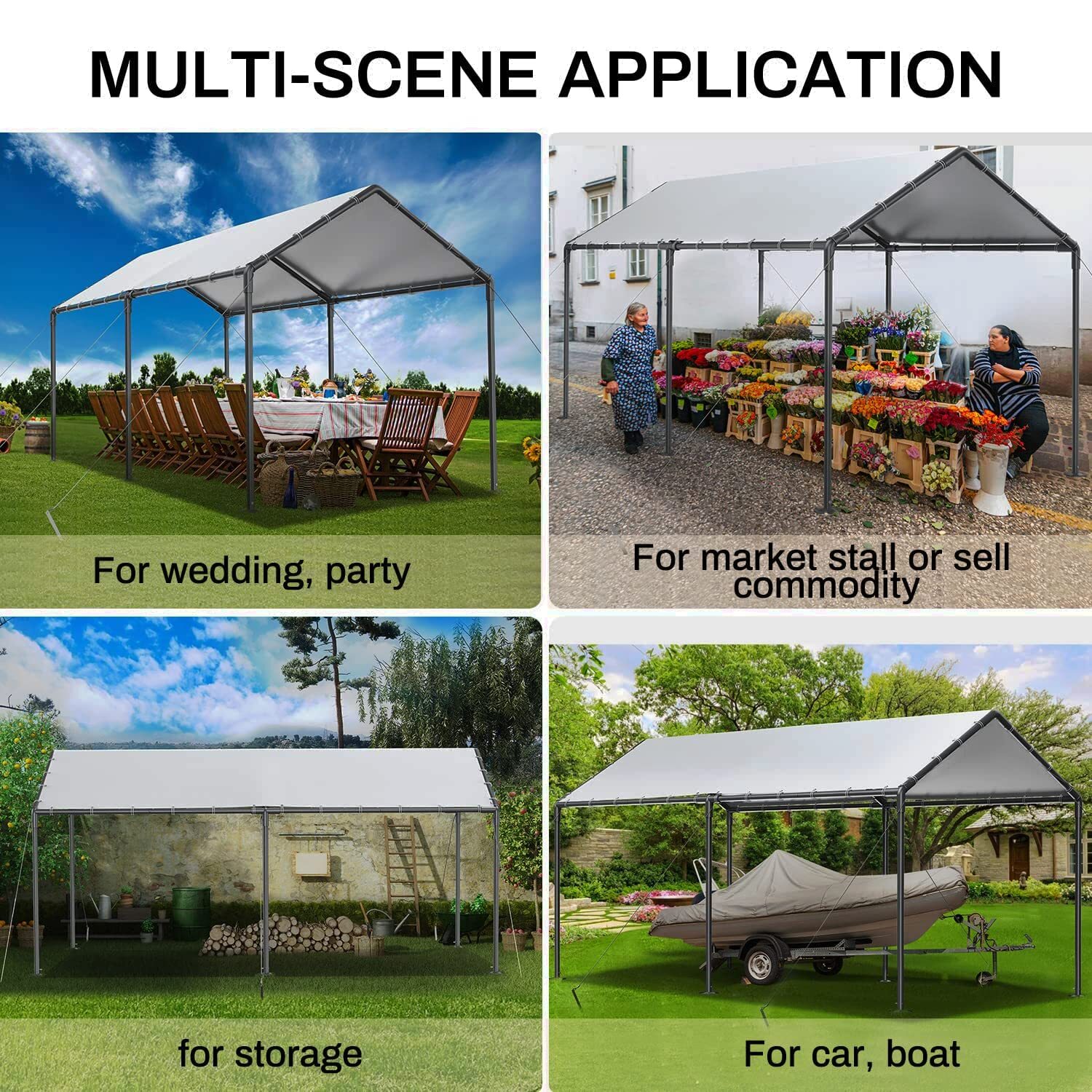 Carport with Steel Wire Rope 10 x 20ft Portable Car Tent Garage