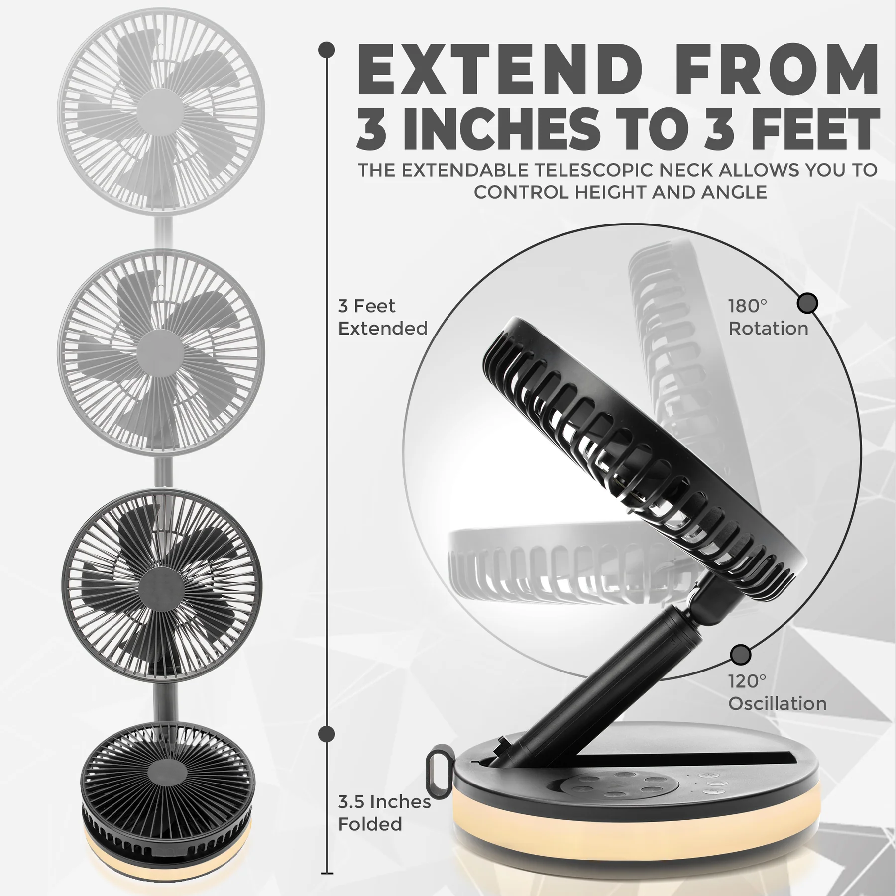 Foldable and telescopic portable fan