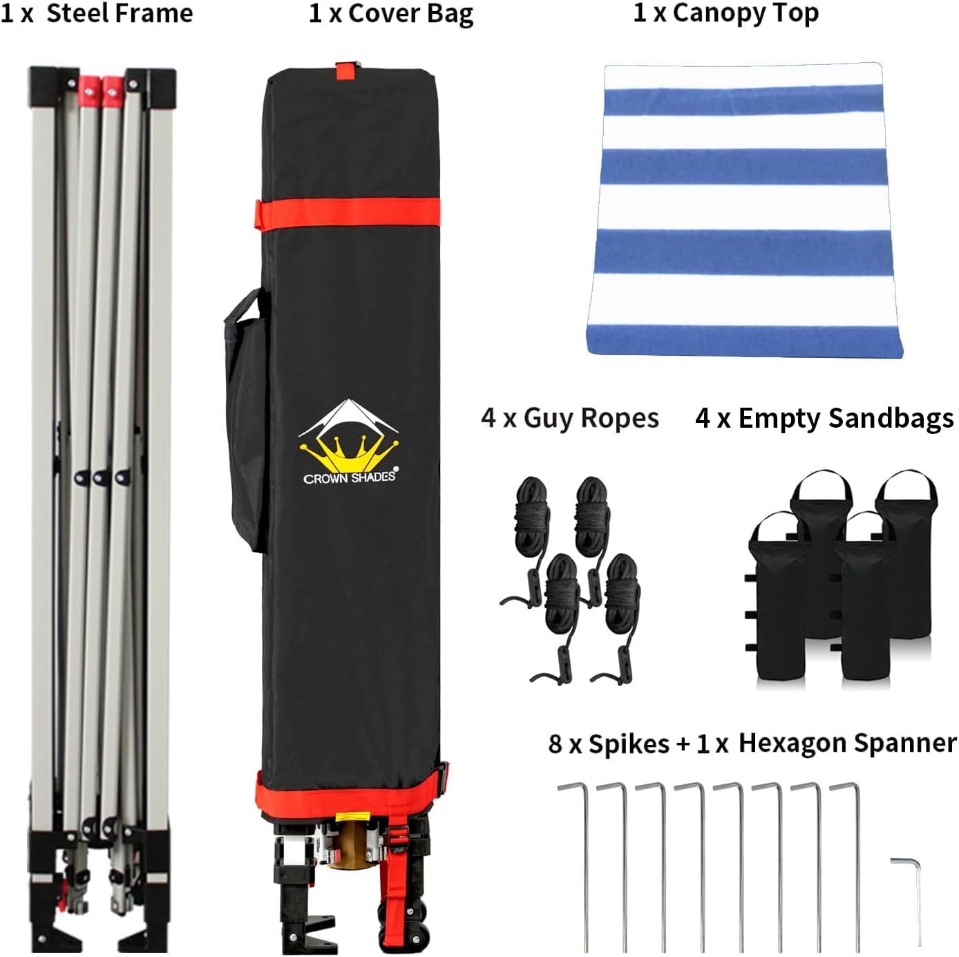 CROWN SHADES 10x10 Pop Up Canopy - Beach Tent with One Push Setup - Easy Outdoor Sun Shade for Events, Parties, Camping - Gazebo with STO-N-Go Cover Bag, Silver Coated Top, Black