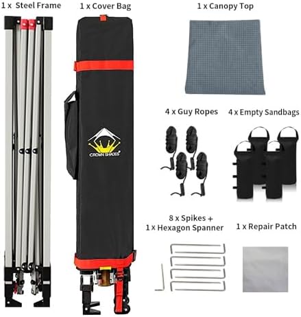 CROWN SHADES 10x10 Pop Up Canopy - Beach Tent with One Push Setup - Easy Outdoor Sun Shade for Events, Parties, Camping - Gazebo with STO-N-Go Cover Bag, Silver Coated Top, Black