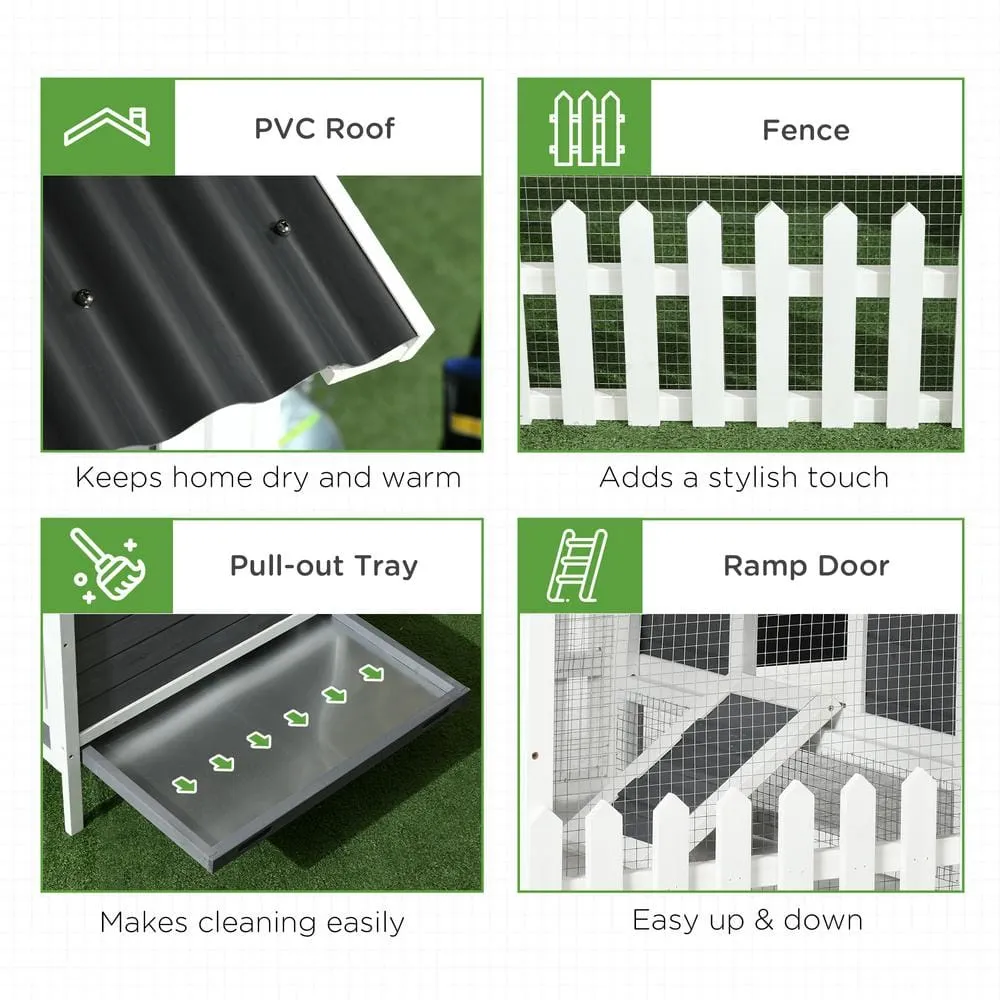 Wooden Chicken Coop with Run for 4 - 6 Chickens 68 in. x 59 in. x 42 in. Gray D51-348V00CG