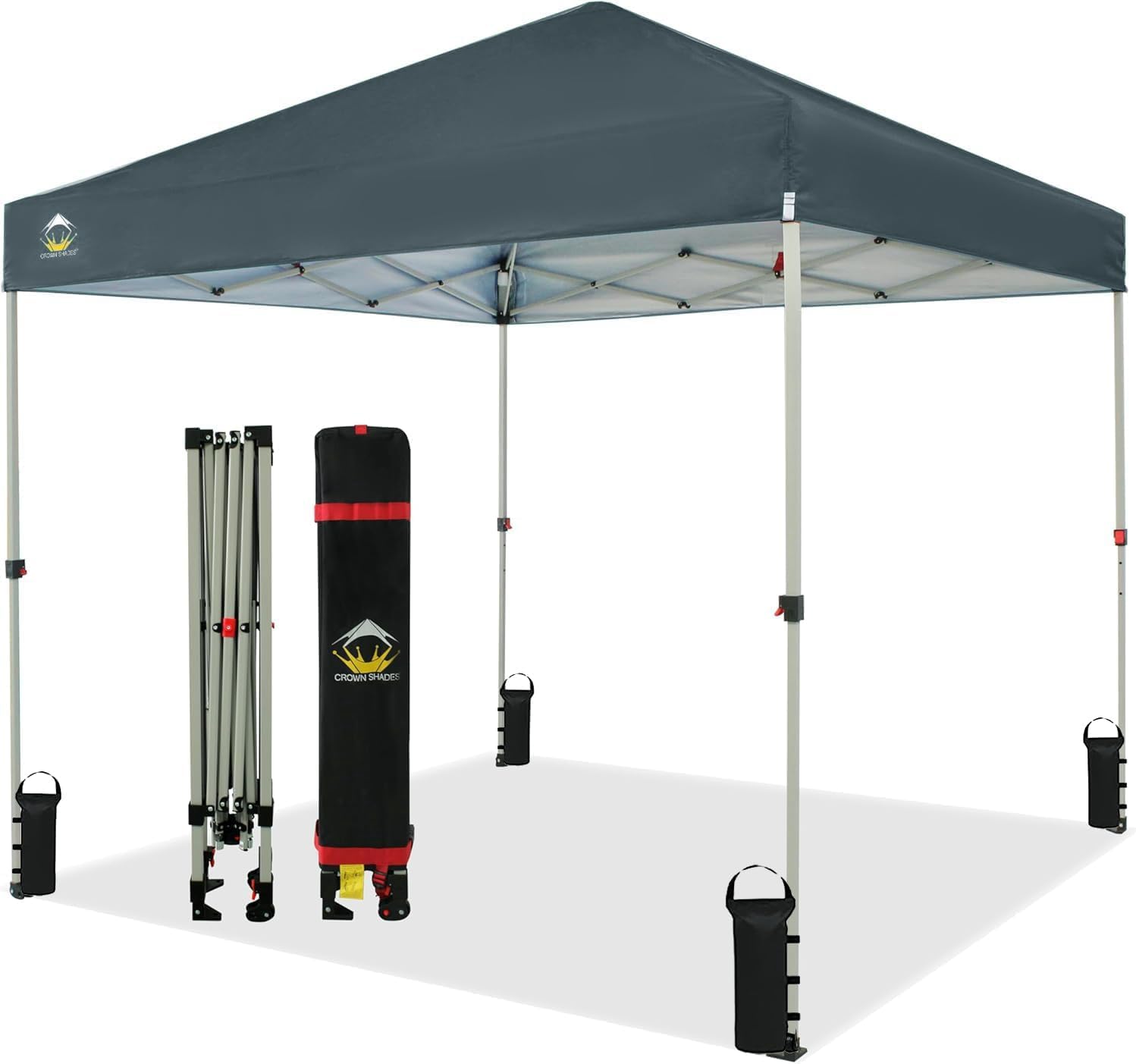 CROWN SHADES 10x10 Pop Up Canopy - Beach Tent with One Push Setup - Easy Outdoor Sun Shade for Events, Parties, Camping - Gazebo with STO-N-Go Cover Bag, Silver Coated Top, Black