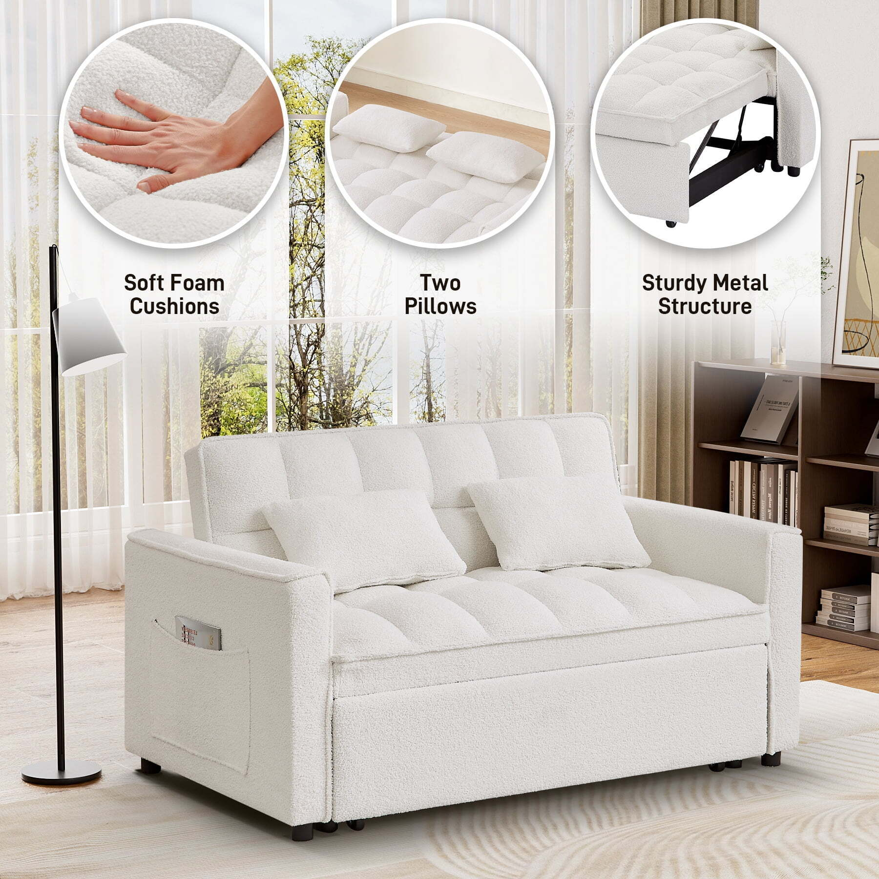 📢 New Year Sale✨Metal Twin 3 in 1 Convertible Sleeper Sofa Couch with Pullout Bed