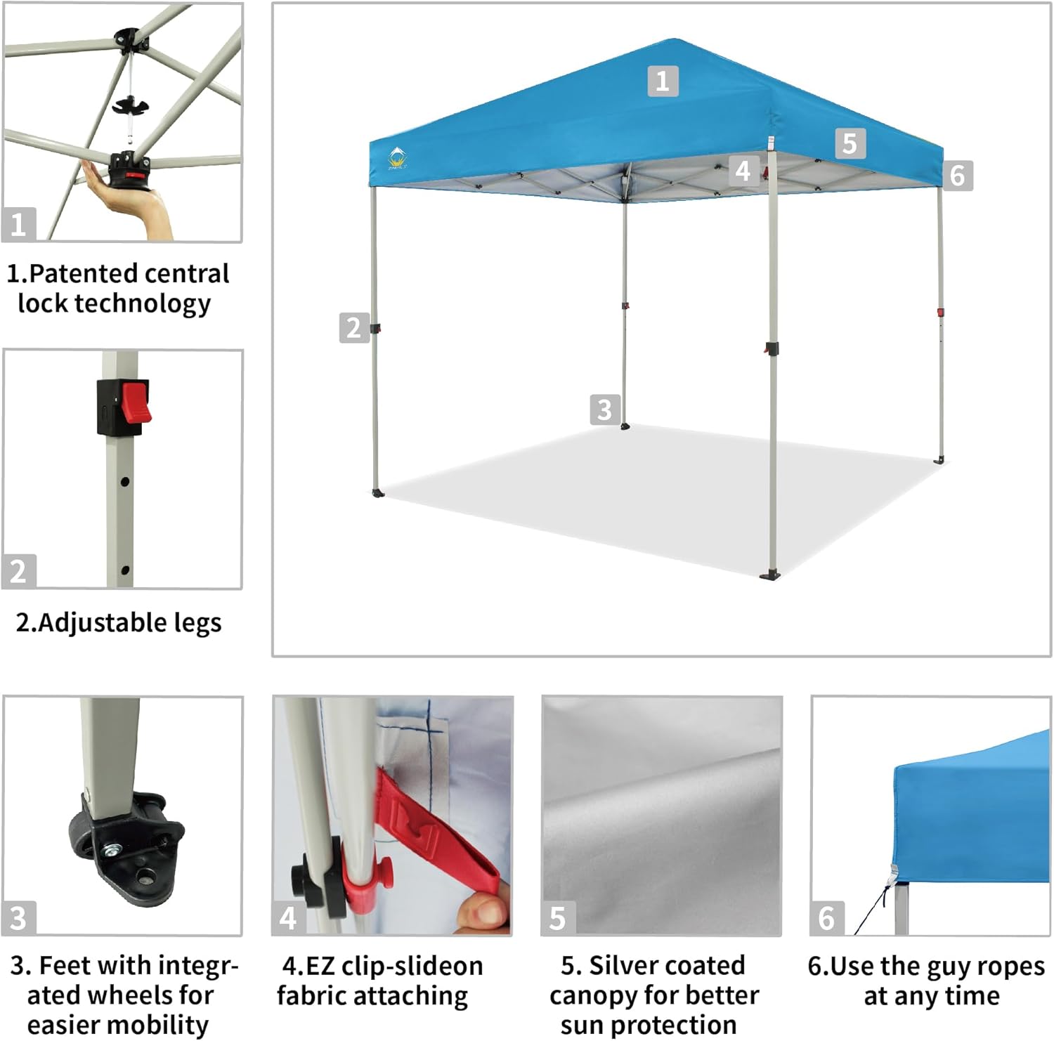 CROWN SHADES 10x10 Pop Up Canopy - Beach Tent with One Push Setup - Easy Outdoor Sun Shade for Events, Parties, Camping - Gazebo with STO-N-Go Cover Bag, Silver Coated Top, Black