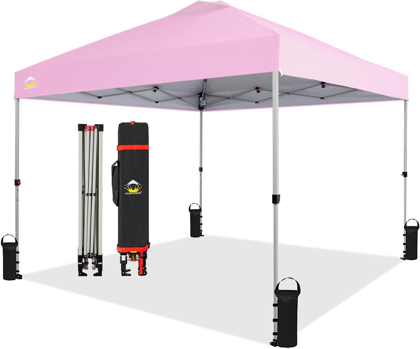 CROWN SHADES 10x10 Pop Up Canopy - Beach Tent with One Push Setup - Easy Outdoor Sun Shade for Events, Parties, Camping - Gazebo with STO-N-Go Cover Bag, Silver Coated Top, Black
