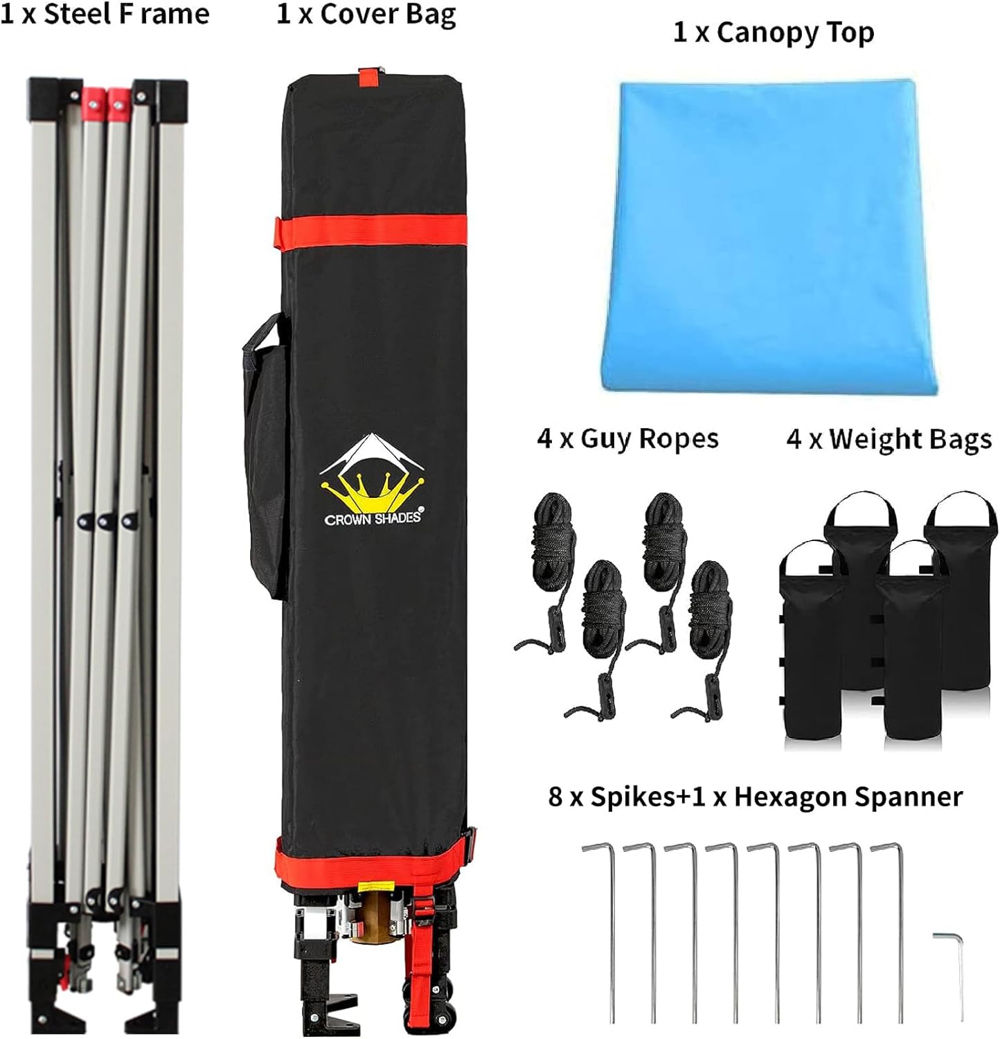 CROWN SHADES 10x10 Pop Up Canopy - Beach Tent with One Push Setup - Easy Outdoor Sun Shade for Events, Parties, Camping - Gazebo with STO-N-Go Cover Bag, Silver Coated Top, Black