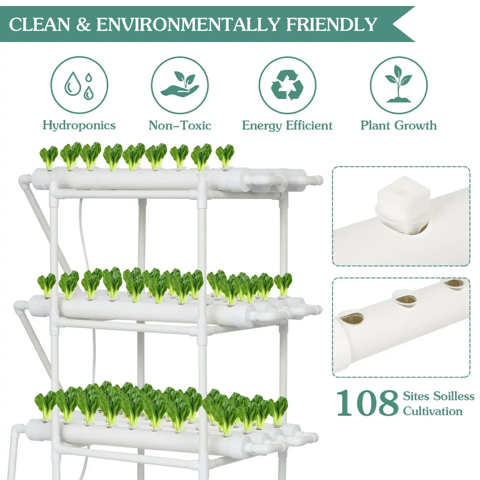 🎉Year-end promotion🔥3-Layer/108 Sites Hydroponics System Growing Kits PVC Pipe Garden Vegetable Herbs Planting Tools