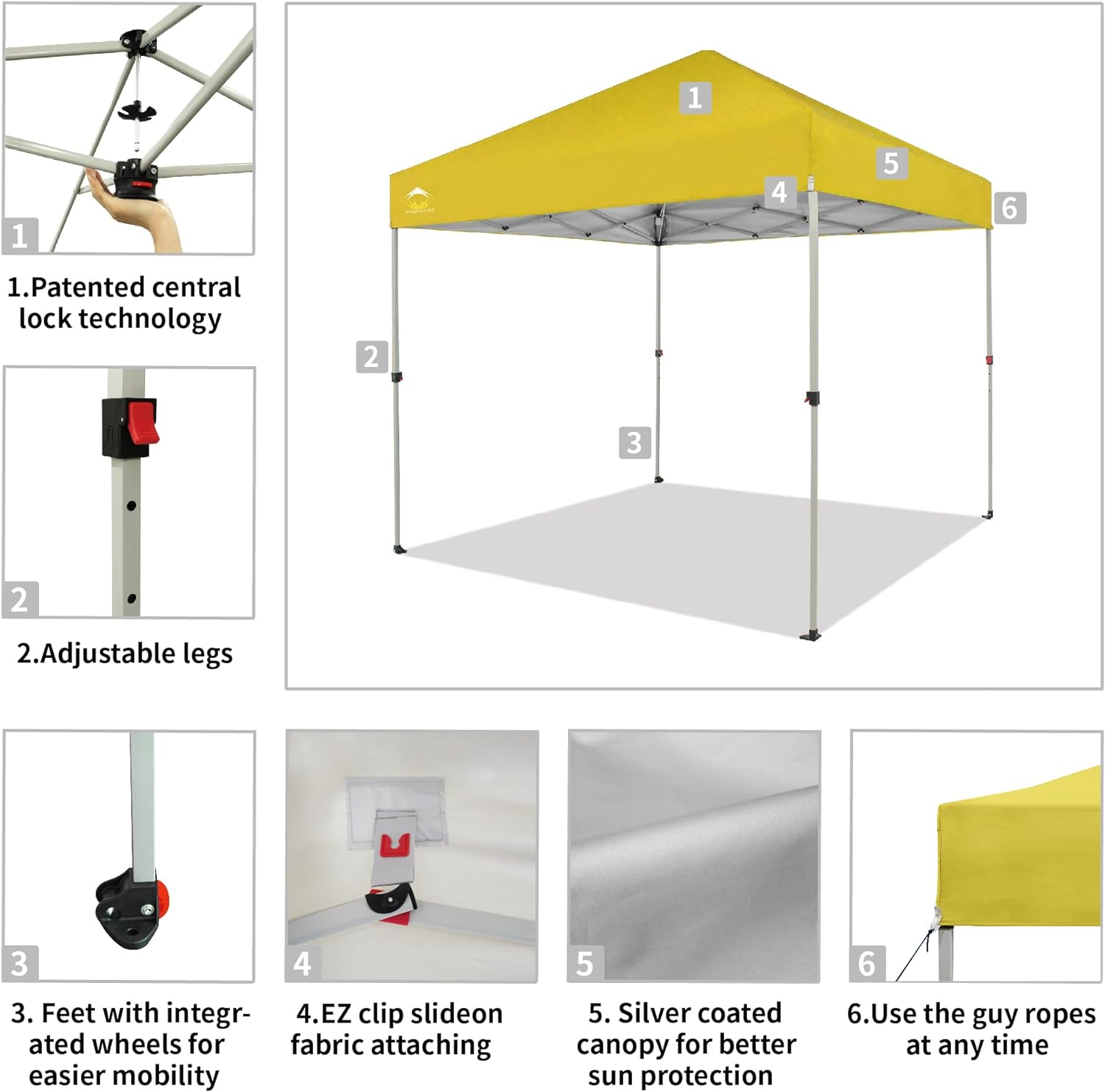 CROWN SHADES 10x10 Pop Up Canopy - Beach Tent with One Push Setup - Easy Outdoor Sun Shade for Events, Parties, Camping - Gazebo with STO-N-Go Cover Bag, Silver Coated Top, Black