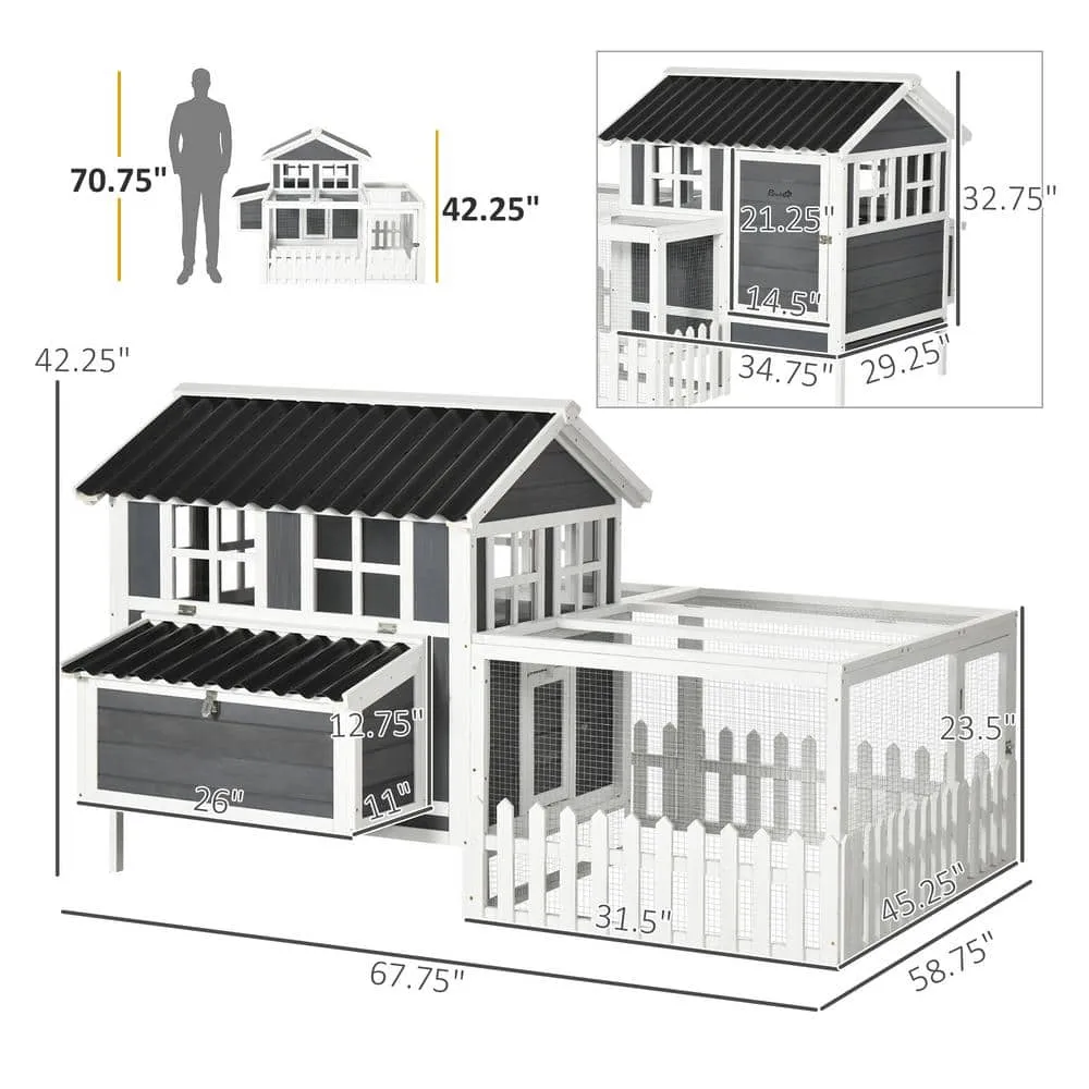 Wooden Chicken Coop with Run for 4 - 6 Chickens 68 in. x 59 in. x 42 in. Gray D51-348V00CG