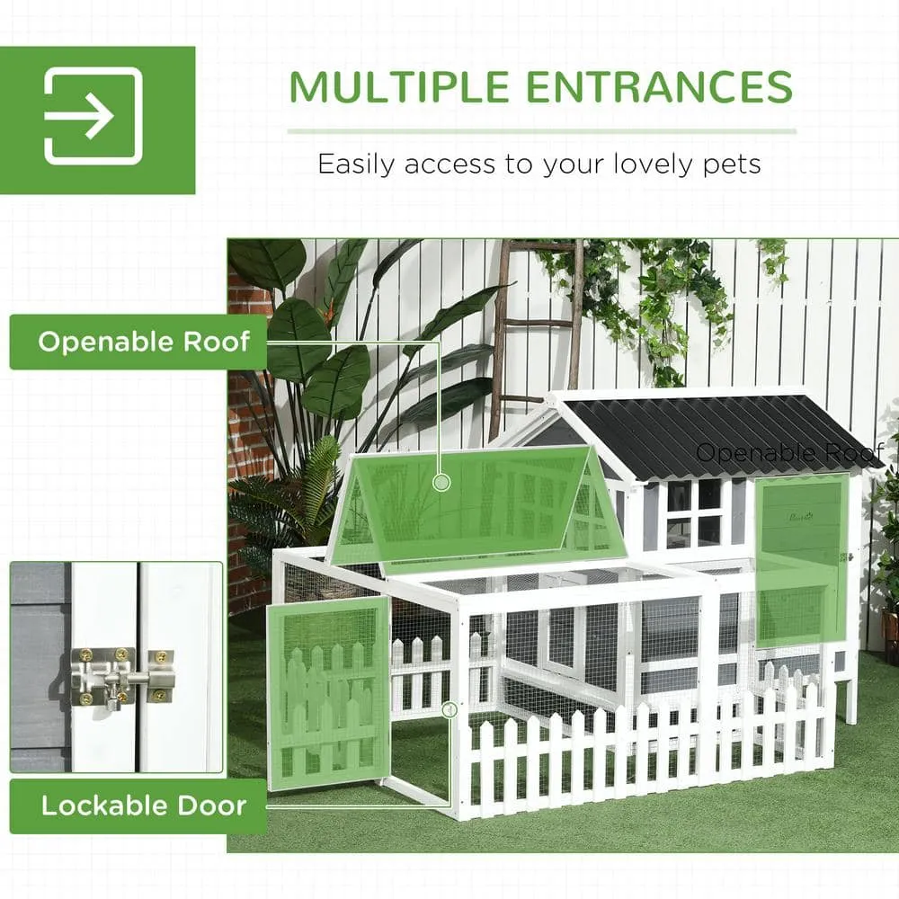 Wooden Chicken Coop with Run for 4 - 6 Chickens 68 in. x 59 in. x 42 in. Gray D51-348V00CG