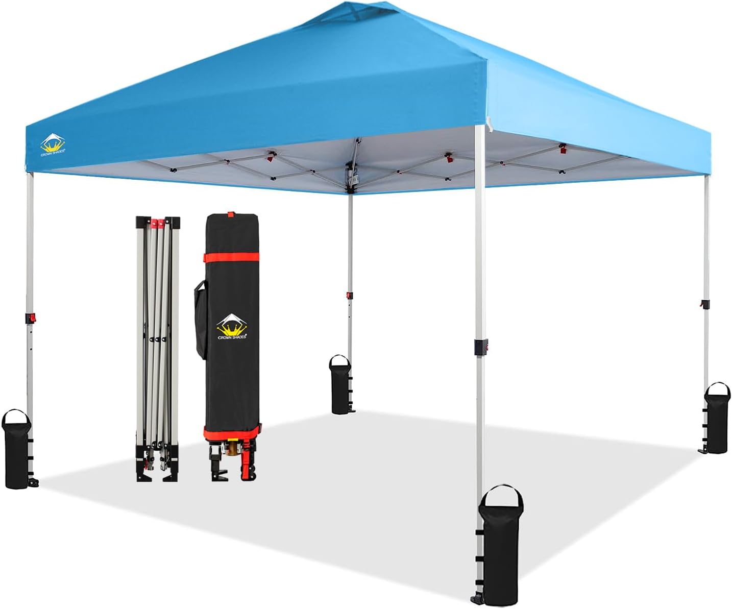 CROWN SHADES 10x10 Pop Up Canopy - Beach Tent with One Push Setup - Easy Outdoor Sun Shade for Events, Parties, Camping - Gazebo with STO-N-Go Cover Bag, Silver Coated Top, Black