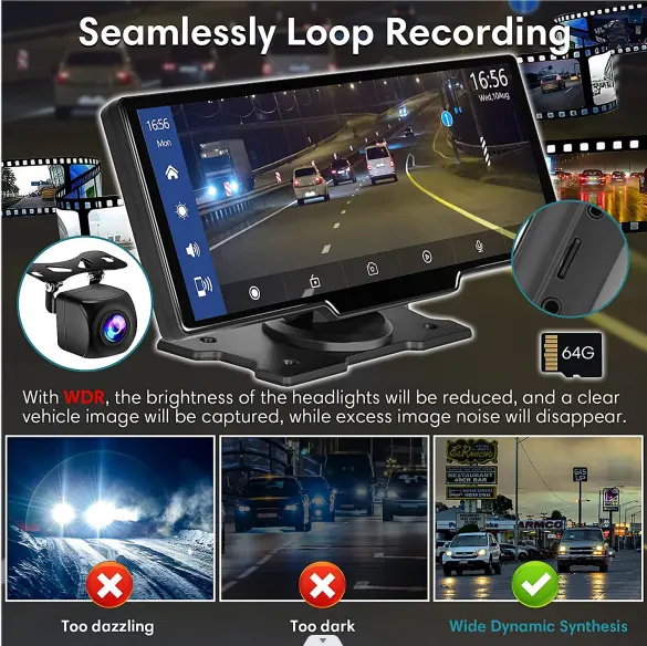 🔥CLEARANCE ONLY $35.59 🔥WIRELESS 10 INCH CARPLAY DASHCAM + FREE REAR VIEW CAMERA