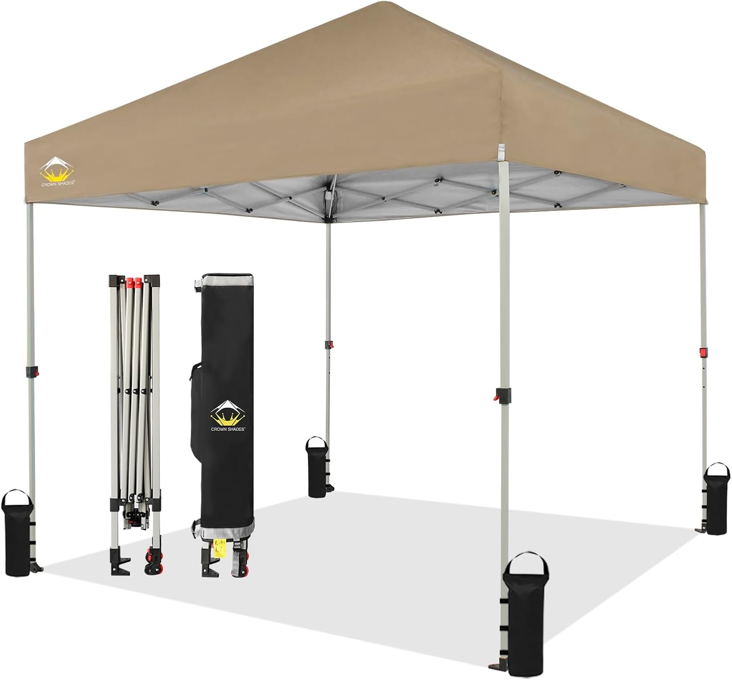 CROWN SHADES 10x10 Pop Up Canopy - Beach Tent with One Push Setup - Easy Outdoor Sun Shade for Events, Parties, Camping - Gazebo with STO-N-Go Cover Bag, Silver Coated Top, Black