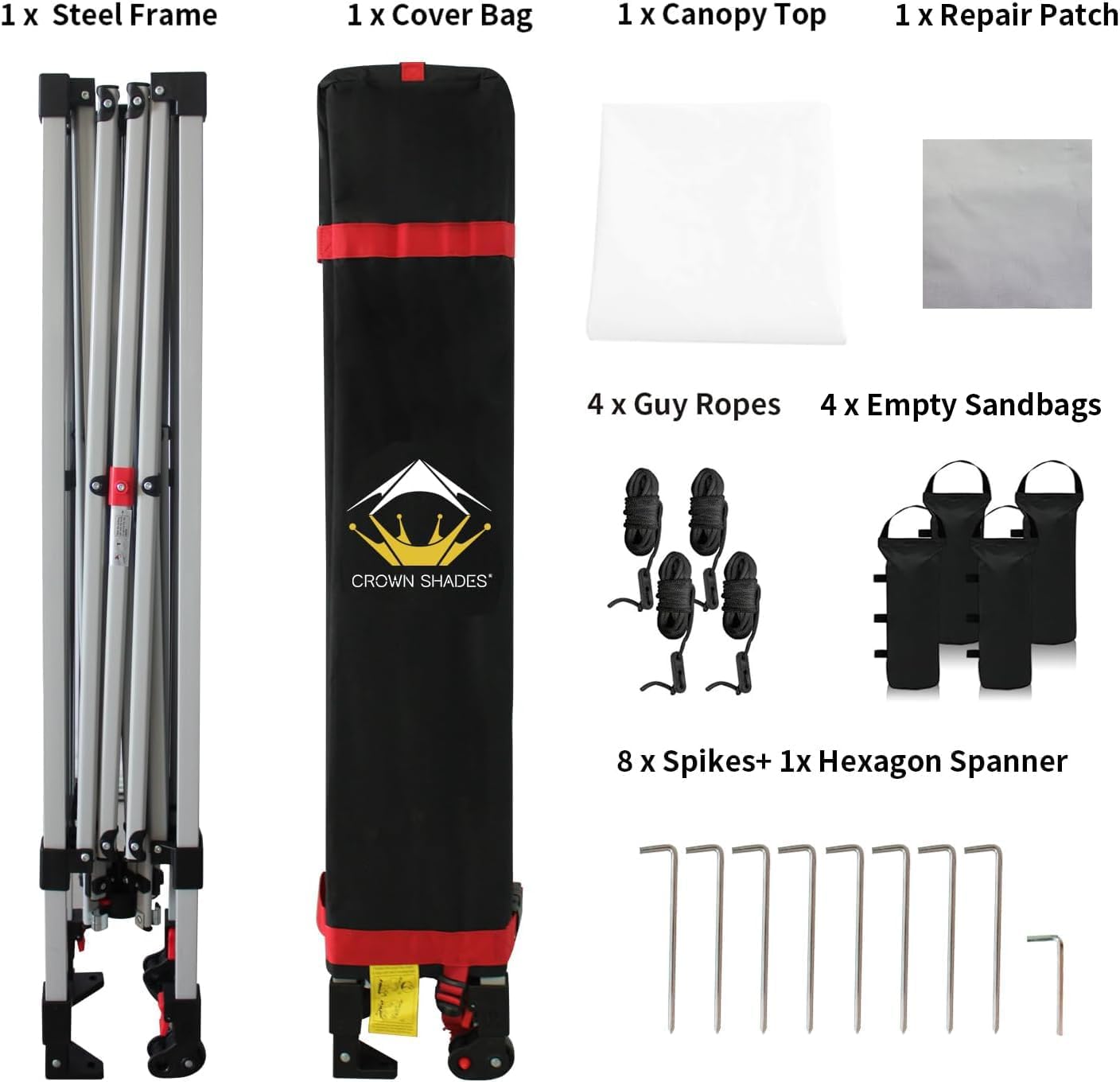 CROWN SHADES 10x10 Pop Up Canopy - Beach Tent with One Push Setup - Easy Outdoor Sun Shade for Events, Parties, Camping - Gazebo with STO-N-Go Cover Bag, Silver Coated Top, Black