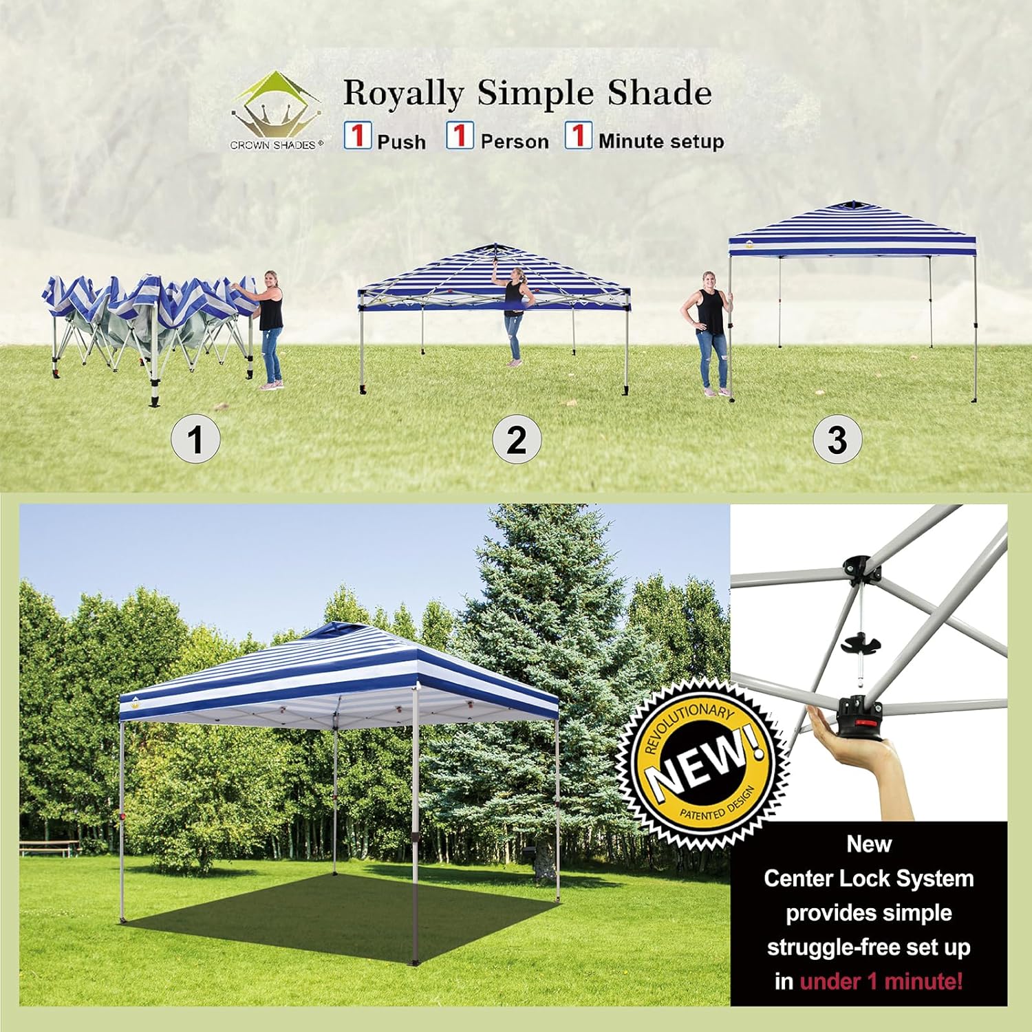 CROWN SHADES 10x10 Pop Up Canopy - Beach Tent with One Push Setup - Easy Outdoor Sun Shade for Events, Parties, Camping - Gazebo with STO-N-Go Cover Bag, Silver Coated Top, Black