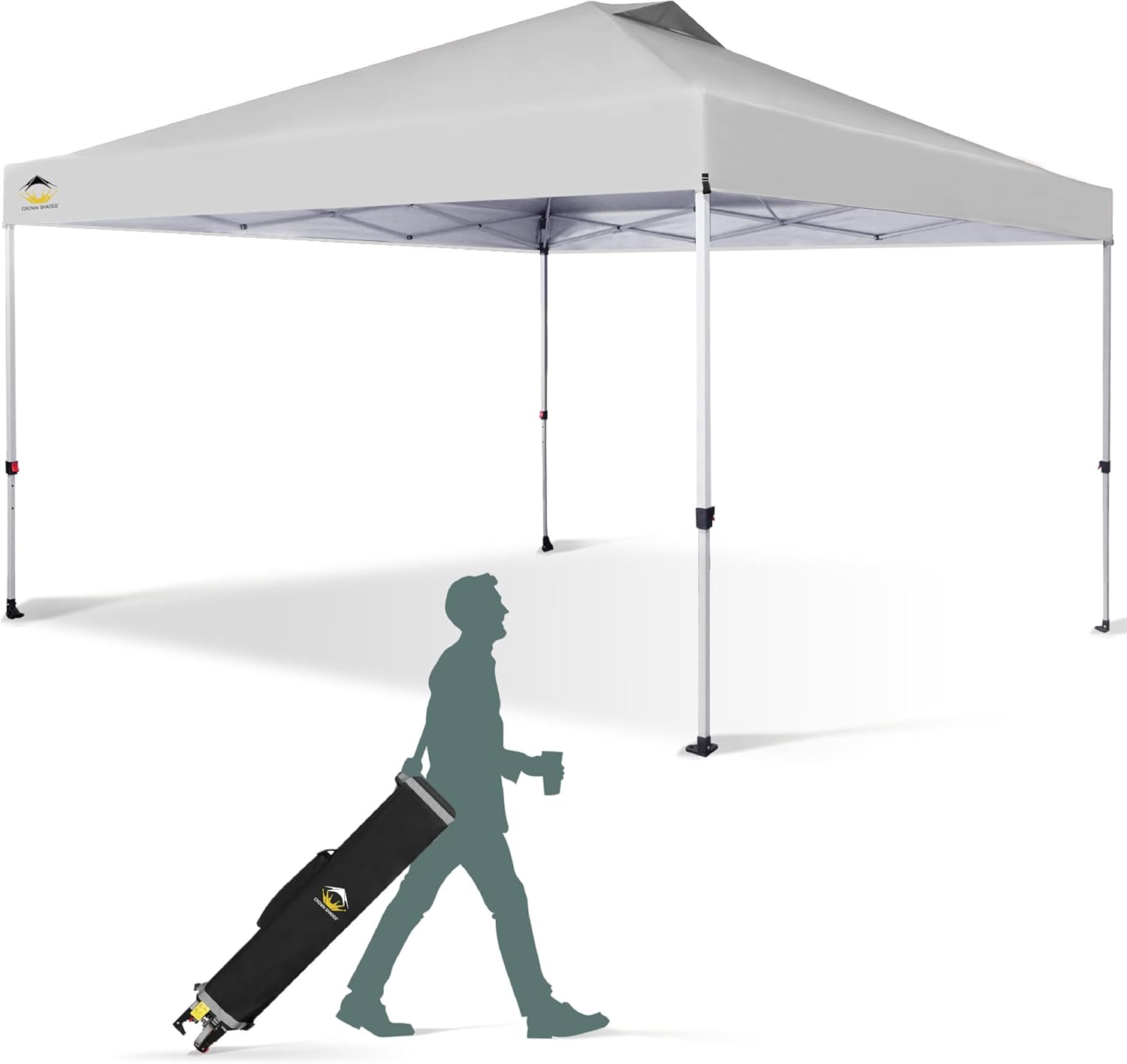 CROWN SHADES 10x10 Pop Up Canopy - Beach Tent with One Push Setup - Easy Outdoor Sun Shade for Events, Parties, Camping - Gazebo with STO-N-Go Cover Bag, Silver Coated Top, Black