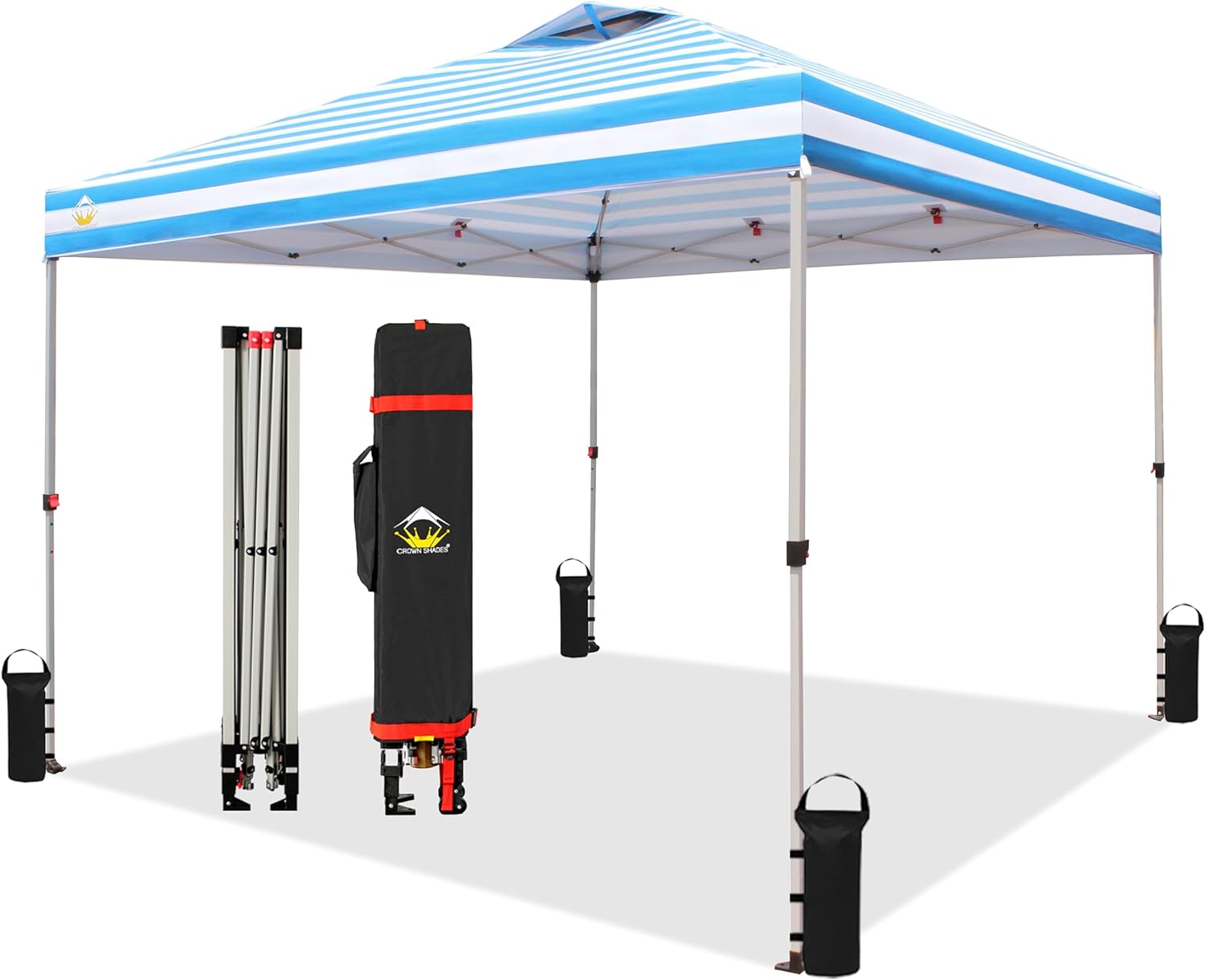 CROWN SHADES 10x10 Pop Up Canopy - Beach Tent with One Push Setup - Easy Outdoor Sun Shade for Events, Parties, Camping - Gazebo with STO-N-Go Cover Bag, Silver Coated Top, Black