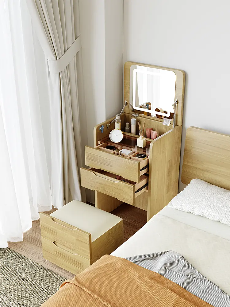 💕Bedroom solid wood simple mini dressing table flip cover bay window dressing table💞