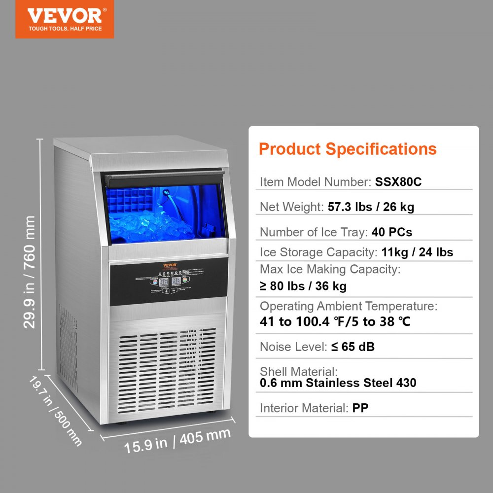 📣Big promotions🔥VEVOR 110V Commercial Ice Maker 80LBS/24H