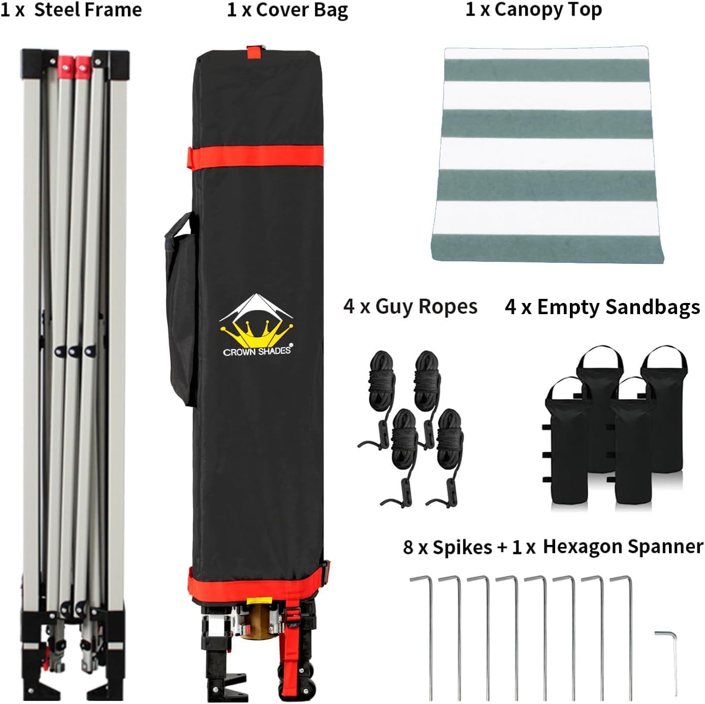 CROWN SHADES 10x10 Pop Up Canopy - Beach Tent with One Push Setup - Easy Outdoor Sun Shade for Events, Parties, Camping - Gazebo with STO-N-Go Cover Bag, Silver Coated Top, Black