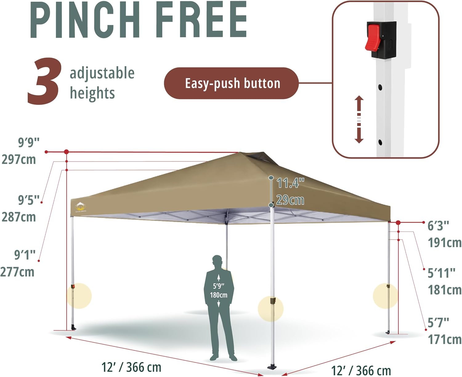 CROWN SHADES 10x10 Pop Up Canopy - Beach Tent with One Push Setup - Easy Outdoor Sun Shade for Events, Parties, Camping - Gazebo with STO-N-Go Cover Bag, Silver Coated Top, Black