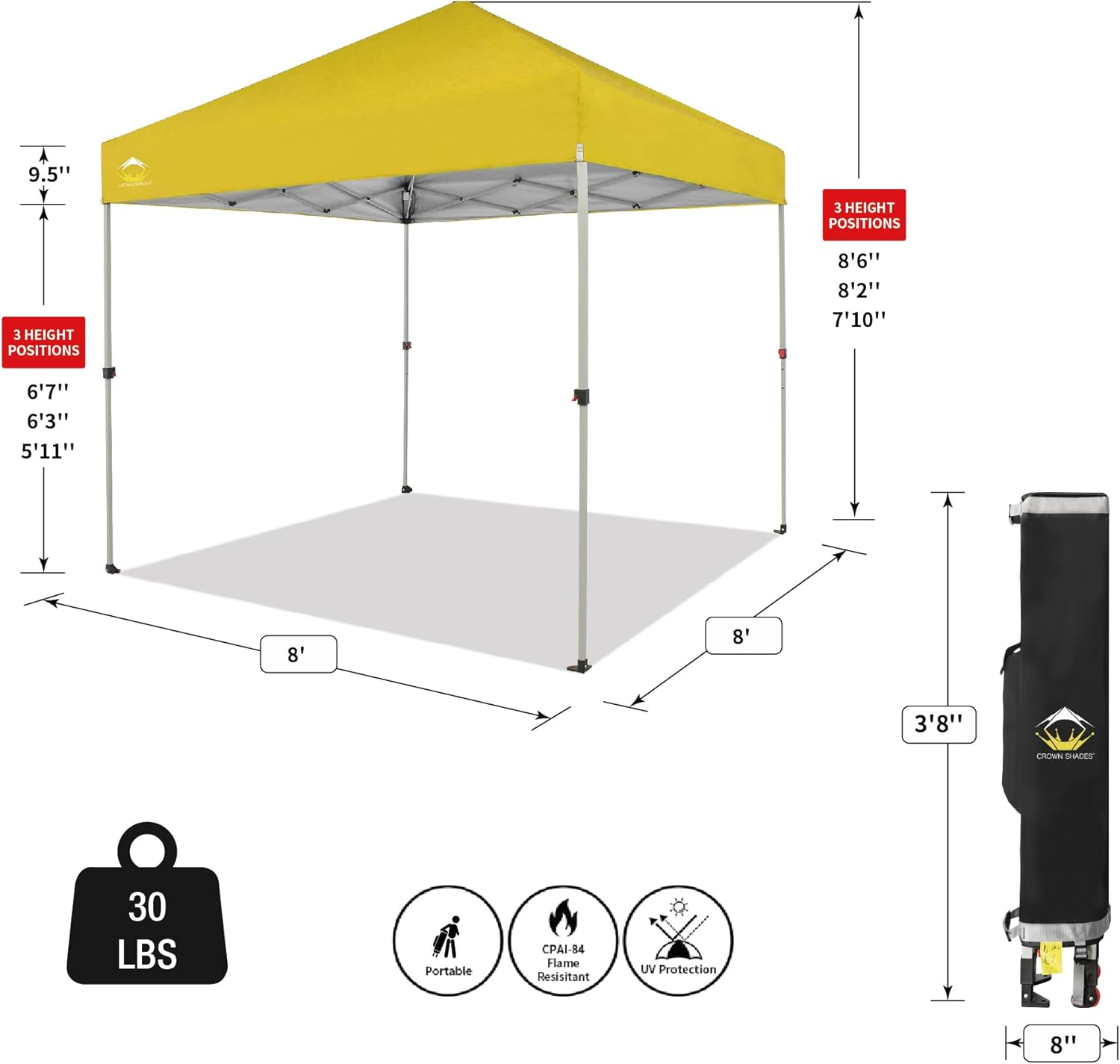 CROWN SHADES 10x10 Pop Up Canopy - Beach Tent with One Push Setup - Easy Outdoor Sun Shade for Events, Parties, Camping - Gazebo with STO-N-Go Cover Bag, Silver Coated Top, Black