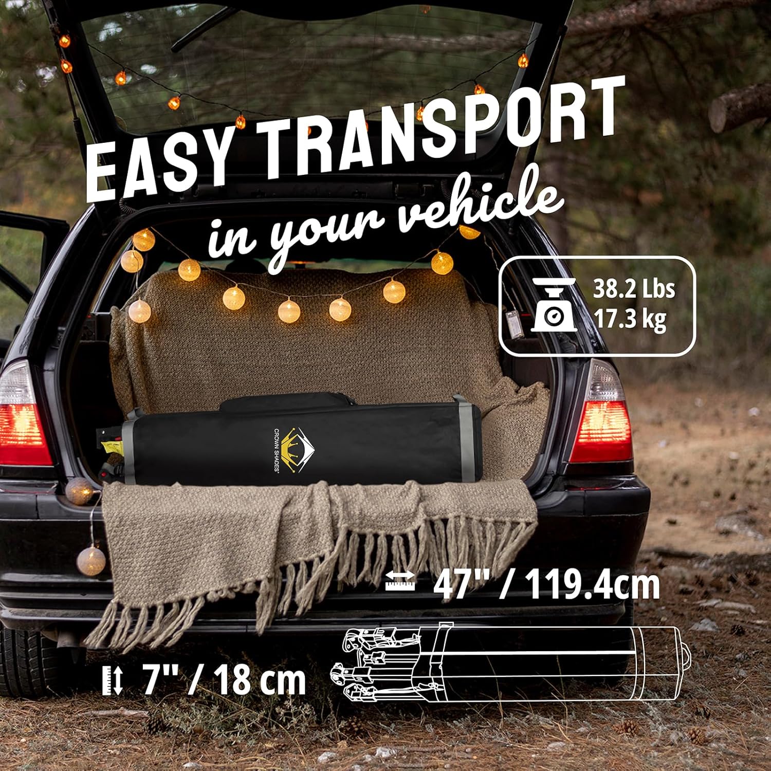 CROWN SHADES 10x10 Pop Up Canopy - Beach Tent with One Push Setup - Easy Outdoor Sun Shade for Events, Parties, Camping - Gazebo with STO-N-Go Cover Bag, Silver Coated Top, Black