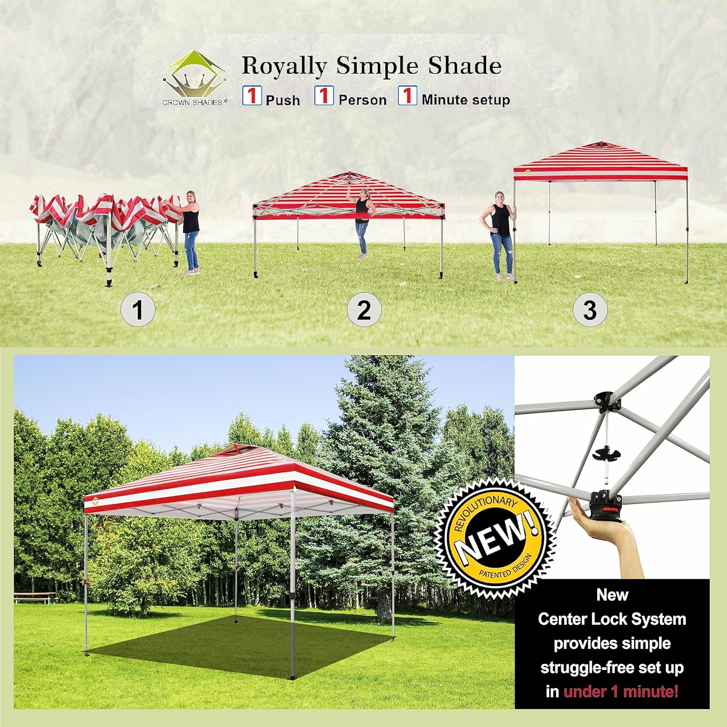 CROWN SHADES 10x10 Pop Up Canopy - Beach Tent with One Push Setup - Easy Outdoor Sun Shade for Events, Parties, Camping - Gazebo with STO-N-Go Cover Bag, Silver Coated Top, Black