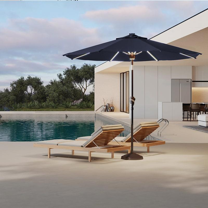 Maple Market Umbrella 1 Tier LED+Bluu HDPE Weight Base for Market Umbrella