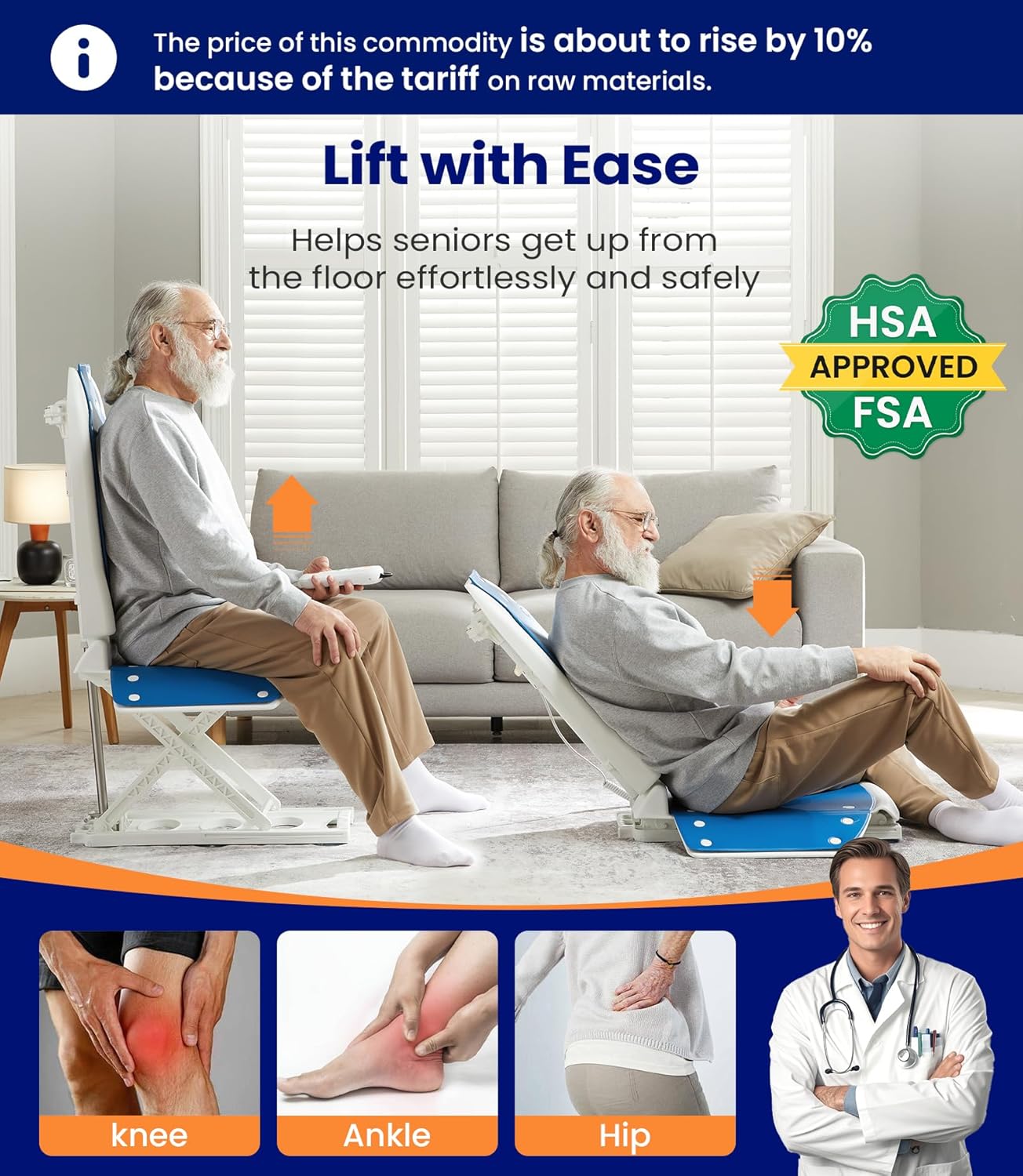 MAIDeSITe Electric Chair Lift, Get Up from Floor, Floor Lift for Elderly, Can be Raised to 20”, Help You Stand Up Again, Support Up to 300 LBS, Item Weight 30 LBS, FSA HSA Eligible, JC35M3