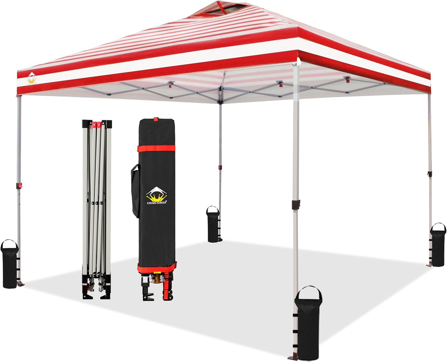 CROWN SHADES 10x10 Pop Up Canopy - Beach Tent with One Push Setup - Easy Outdoor Sun Shade for Events, Parties, Camping - Gazebo with STO-N-Go Cover Bag, Silver Coated Top, Black