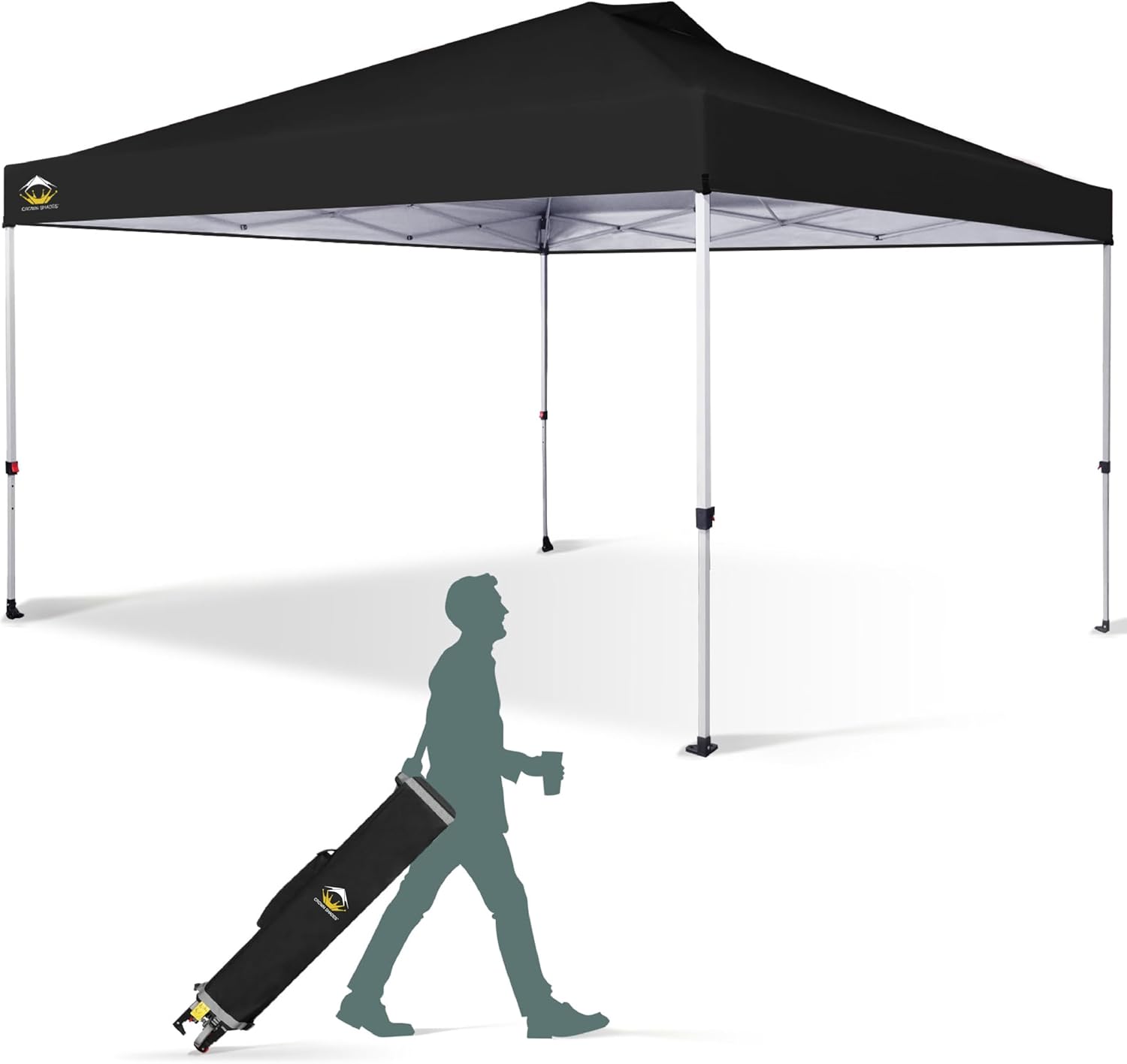 CROWN SHADES 10x10 Pop Up Canopy - Beach Tent with One Push Setup - Easy Outdoor Sun Shade for Events, Parties, Camping - Gazebo with STO-N-Go Cover Bag, Silver Coated Top, Black