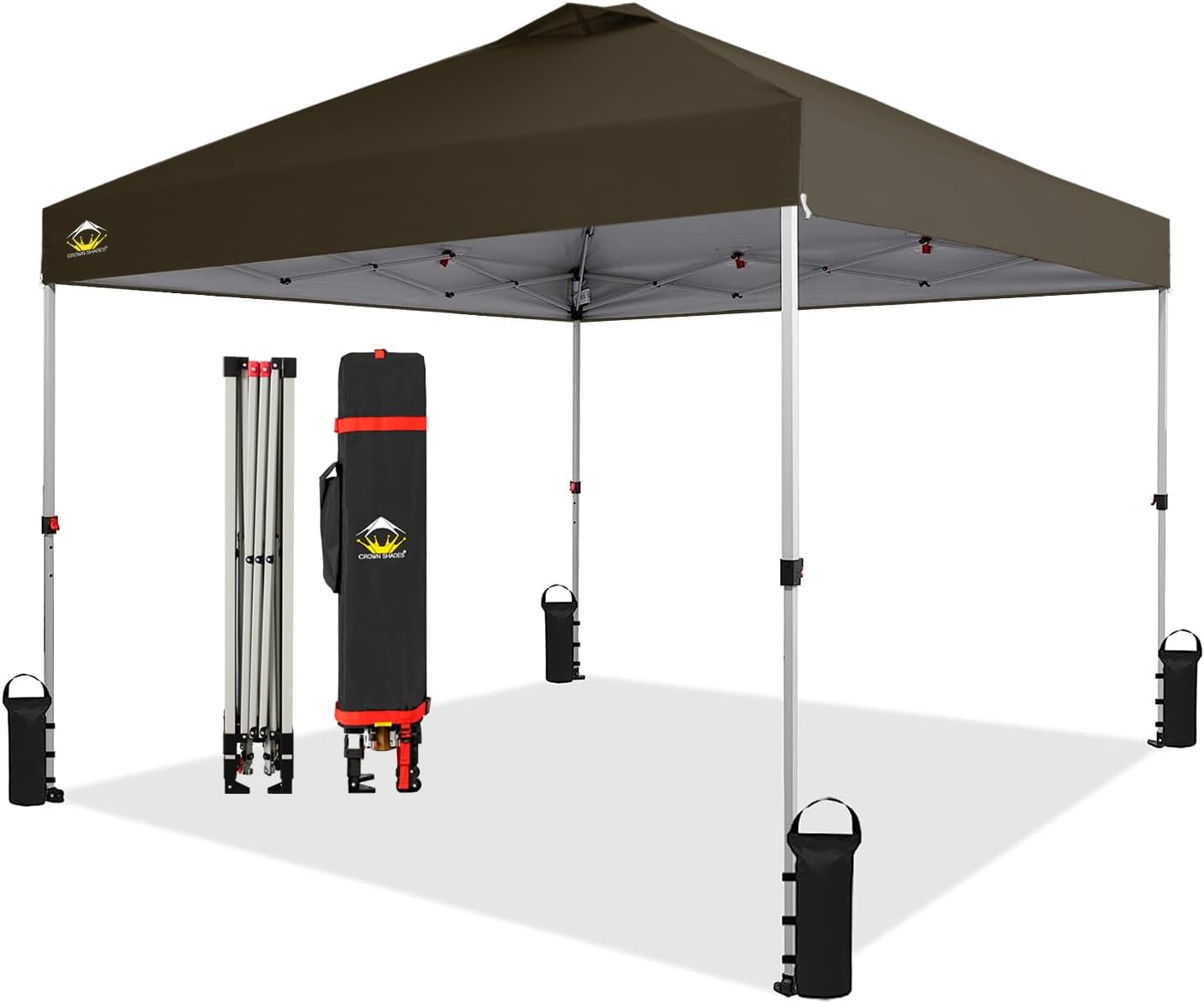 CROWN SHADES 10x10 Pop Up Canopy - Beach Tent with One Push Setup - Easy Outdoor Sun Shade for Events, Parties, Camping - Gazebo with STO-N-Go Cover Bag, Silver Coated Top, Black