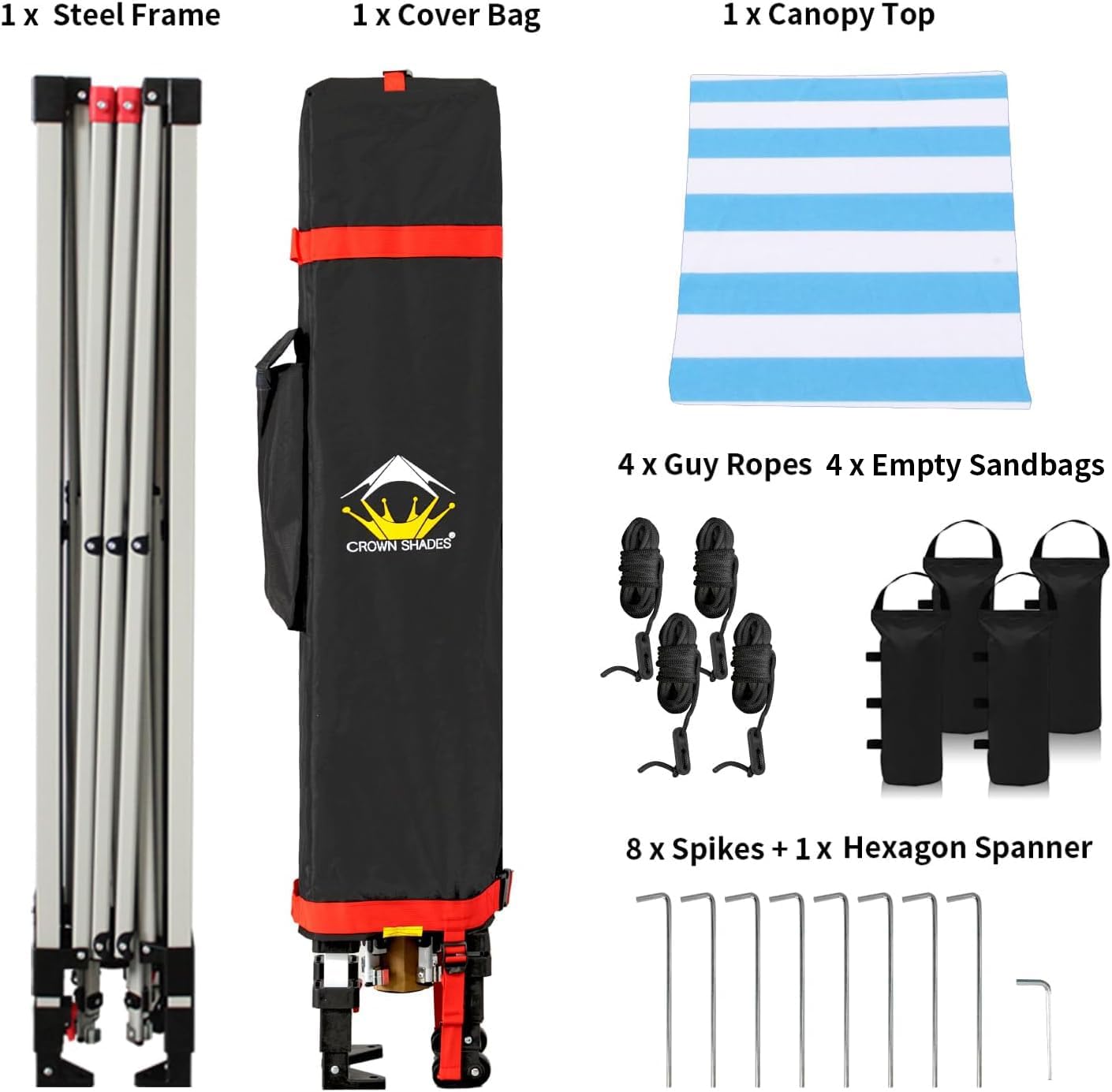 CROWN SHADES 10x10 Pop Up Canopy - Beach Tent with One Push Setup - Easy Outdoor Sun Shade for Events, Parties, Camping - Gazebo with STO-N-Go Cover Bag, Silver Coated Top, Black