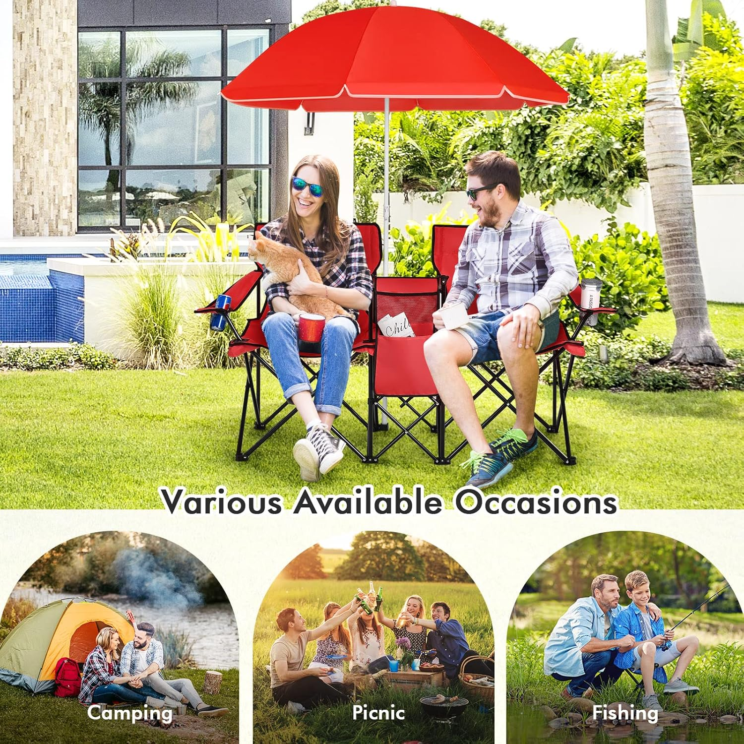 💝Last Day Sale - Folding Double Camping Chair with Mini Table🔥Buy 2 Free Shipping