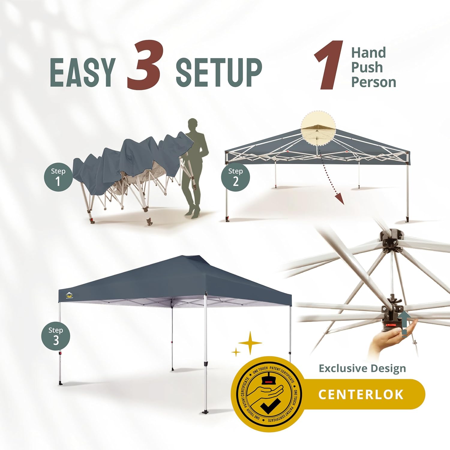 CROWN SHADES 10x10 Pop Up Canopy - Beach Tent with One Push Setup - Easy Outdoor Sun Shade for Events, Parties, Camping - Gazebo with STO-N-Go Cover Bag, Silver Coated Top, Black