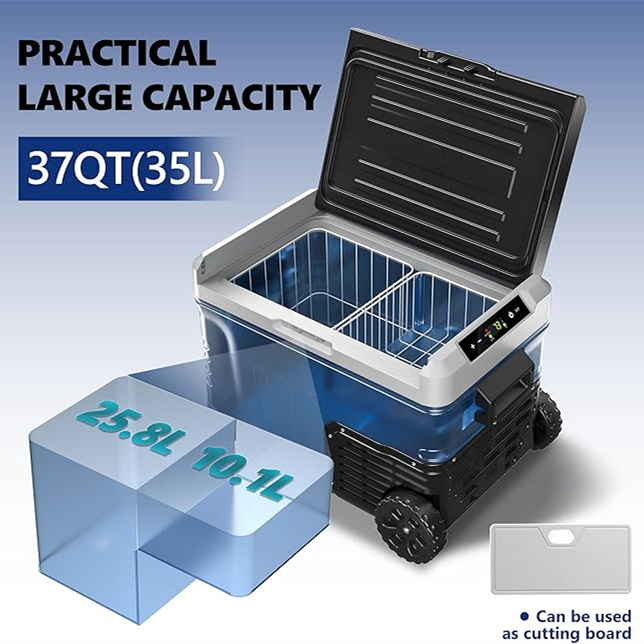 🔥 Highly regarded 🧊 12-volt portable cooler with 2 baskets and wheels for camping, boats, trucks and RVs