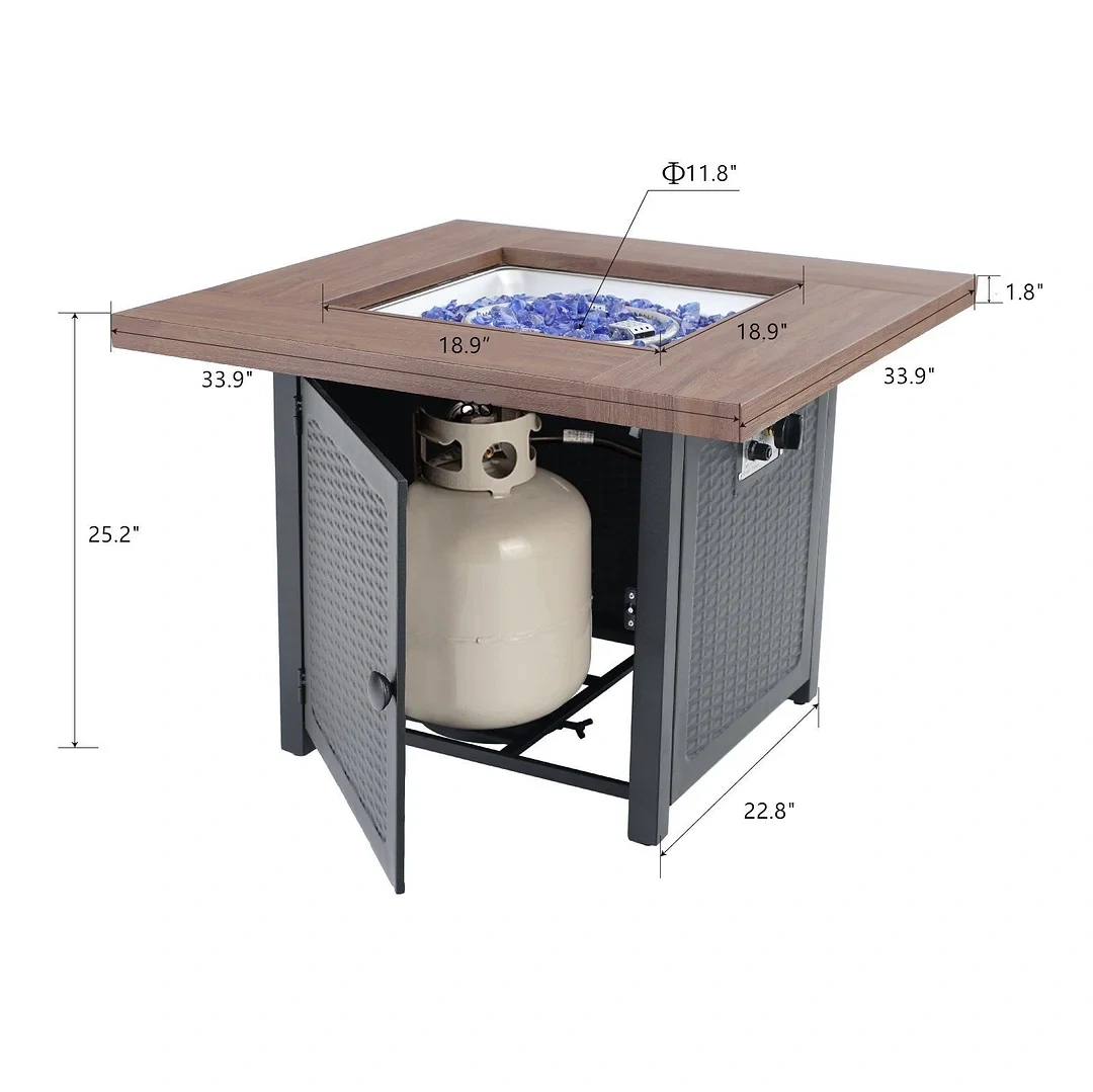 34 Inch 50,000 BTU Wood-like Steel Gas Fire Pit Table With Cover