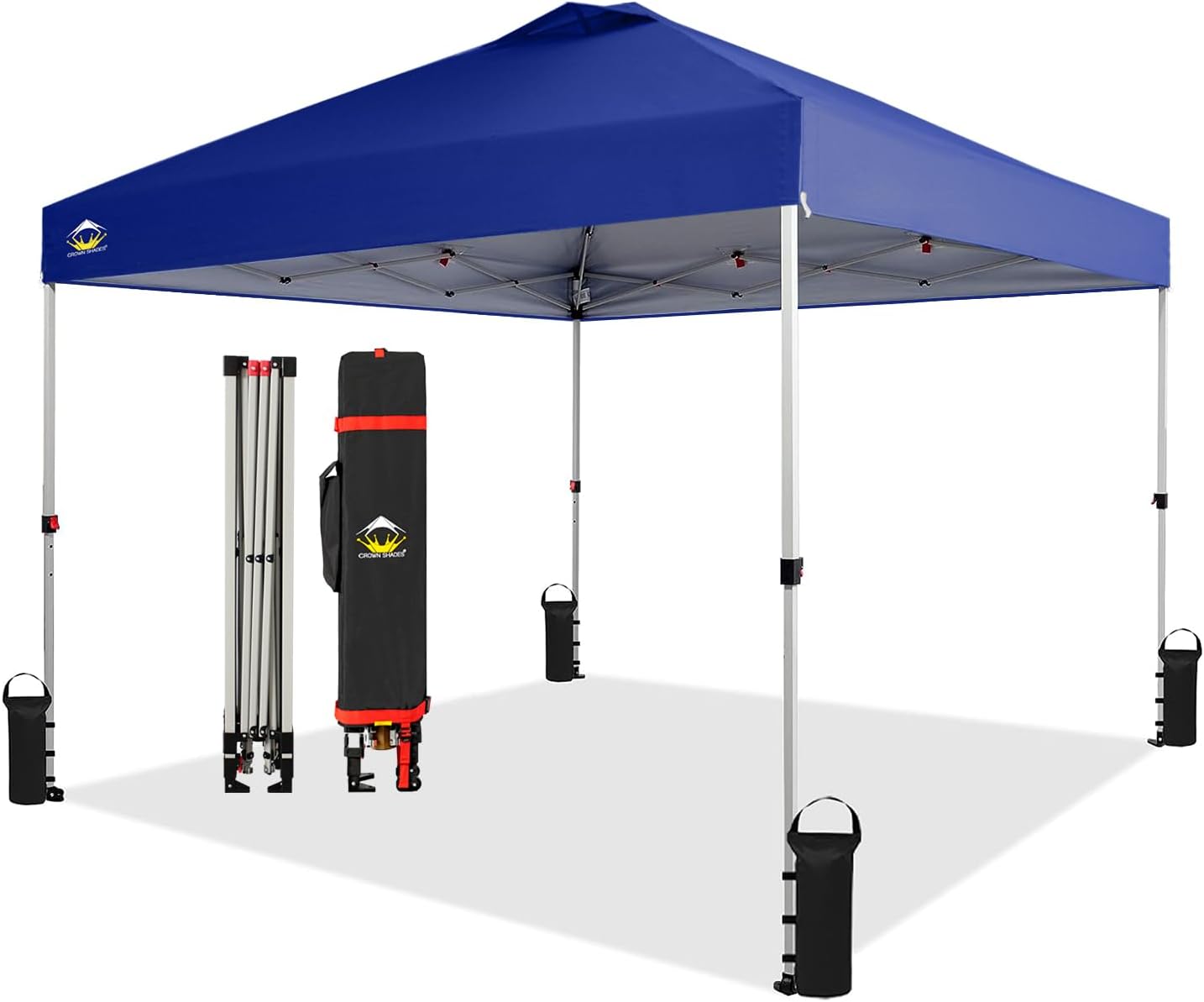CROWN SHADES 10x10 Pop Up Canopy - Beach Tent with One Push Setup - Easy Outdoor Sun Shade for Events, Parties, Camping - Gazebo with STO-N-Go Cover Bag, Silver Coated Top, Black