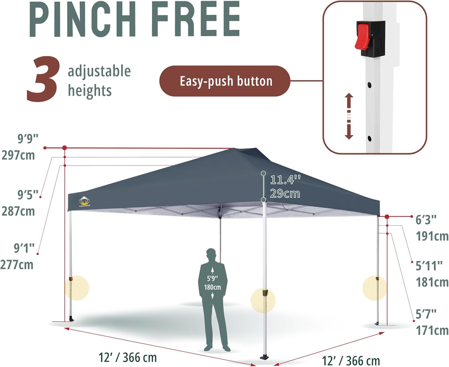 CROWN SHADES 10x10 Pop Up Canopy - Beach Tent with One Push Setup - Easy Outdoor Sun Shade for Events, Parties, Camping - Gazebo with STO-N-Go Cover Bag, Silver Coated Top, Black