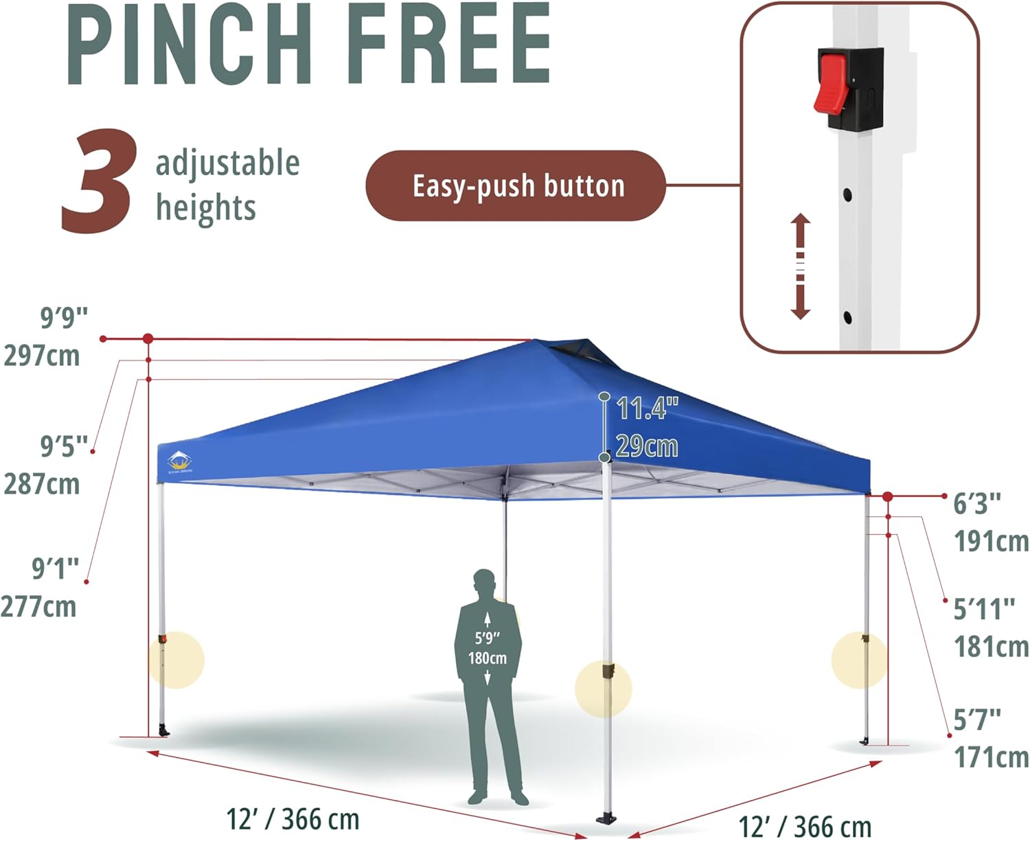 CROWN SHADES 10x10 Pop Up Canopy - Beach Tent with One Push Setup - Easy Outdoor Sun Shade for Events, Parties, Camping - Gazebo with STO-N-Go Cover Bag, Silver Coated Top, Black