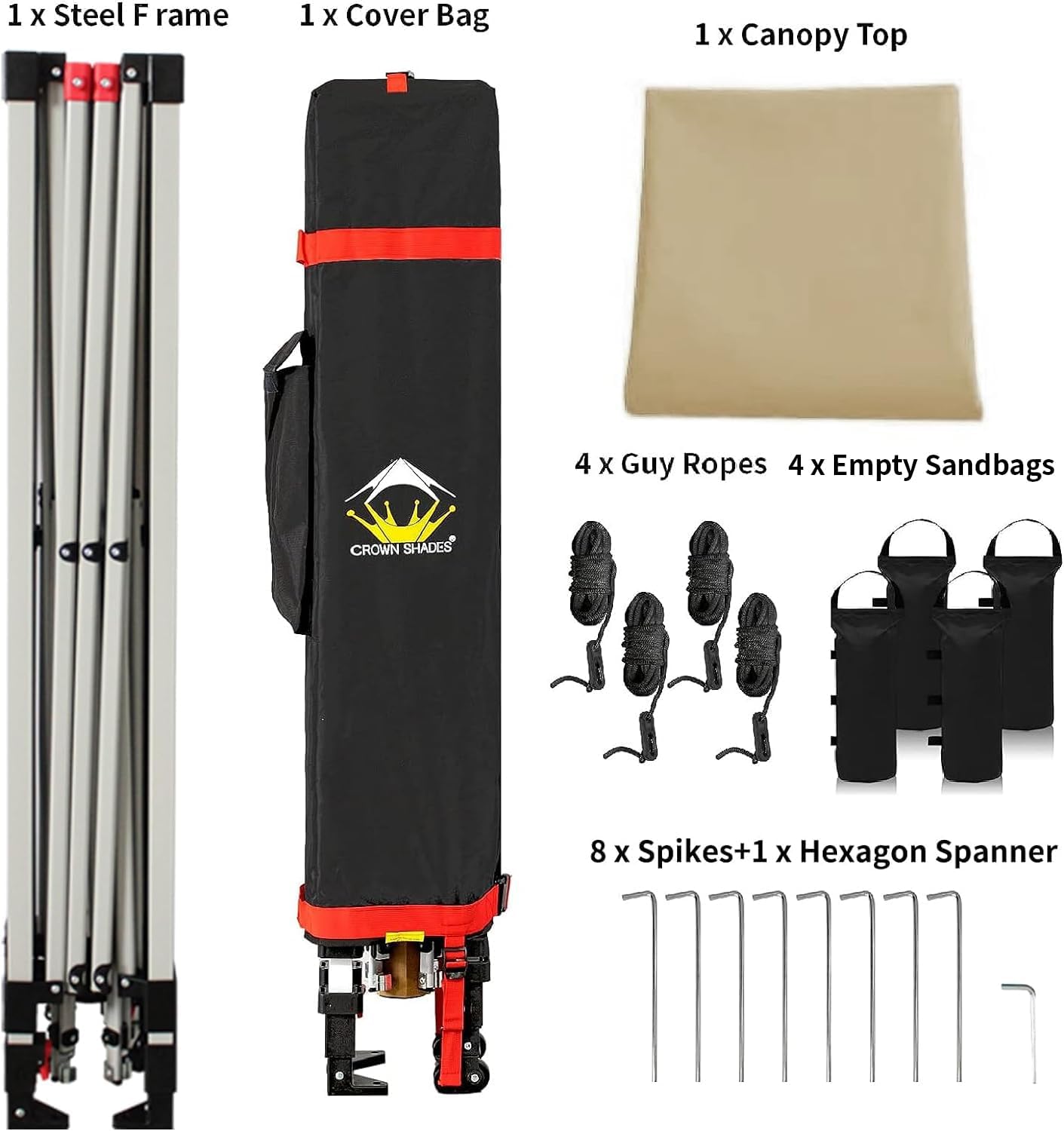 CROWN SHADES 10x10 Pop Up Canopy - Beach Tent with One Push Setup - Easy Outdoor Sun Shade for Events, Parties, Camping - Gazebo with STO-N-Go Cover Bag, Silver Coated Top, Black