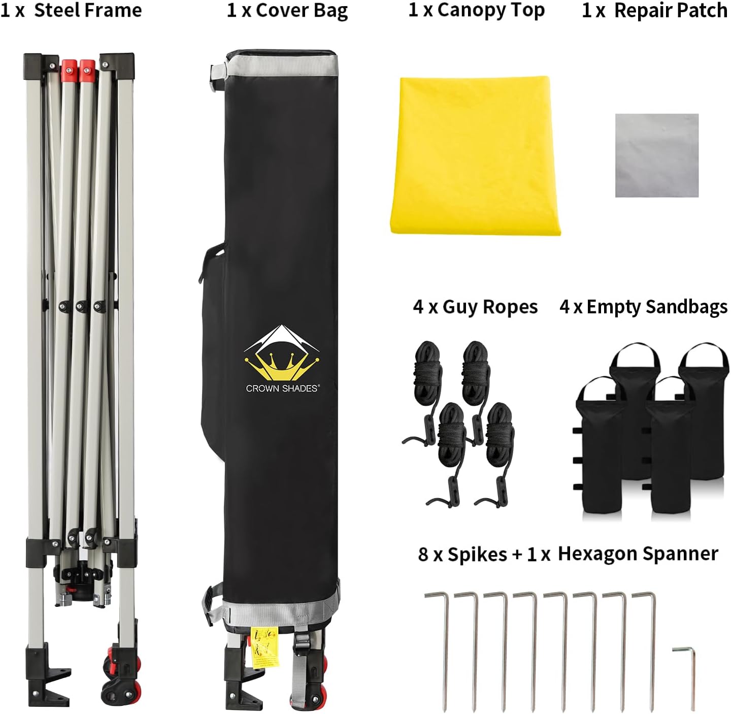 CROWN SHADES 10x10 Pop Up Canopy - Beach Tent with One Push Setup - Easy Outdoor Sun Shade for Events, Parties, Camping - Gazebo with STO-N-Go Cover Bag, Silver Coated Top, Black