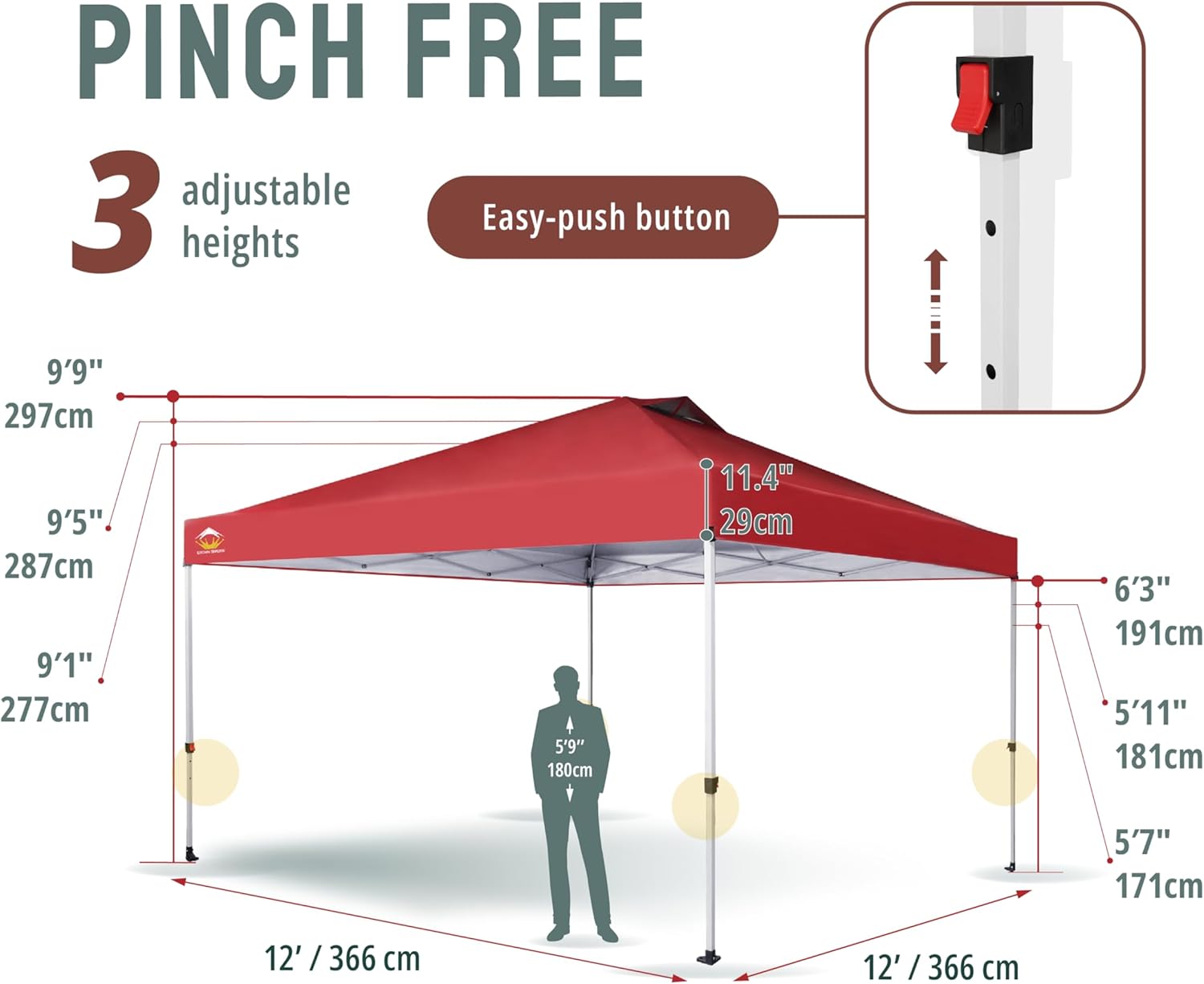 CROWN SHADES 10x10 Pop Up Canopy - Beach Tent with One Push Setup - Easy Outdoor Sun Shade for Events, Parties, Camping - Gazebo with STO-N-Go Cover Bag, Silver Coated Top, Black